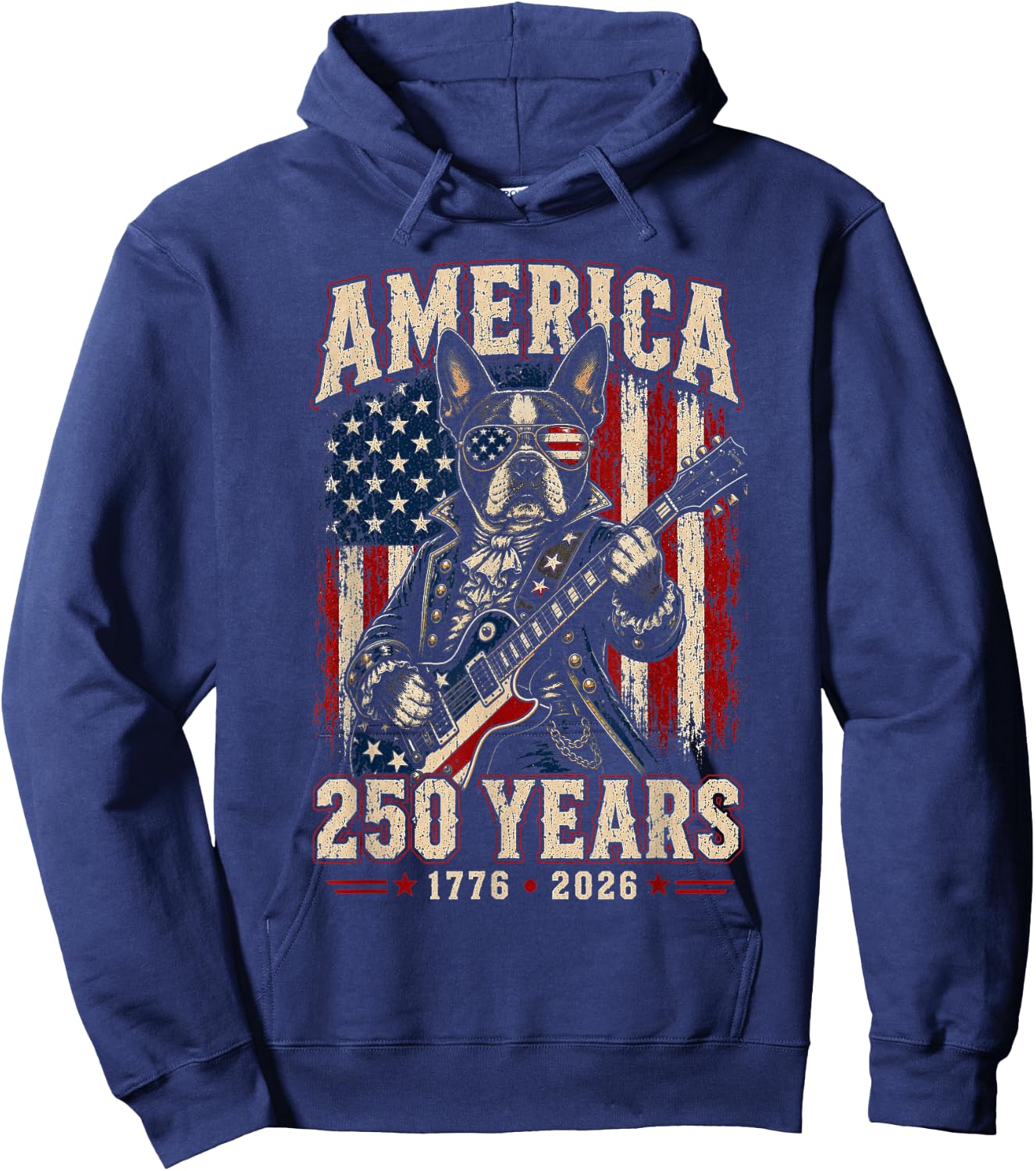 250 Years America Boston Terrier Dog Patriotic USA 4th July Hoodie - Hoodie | Navy