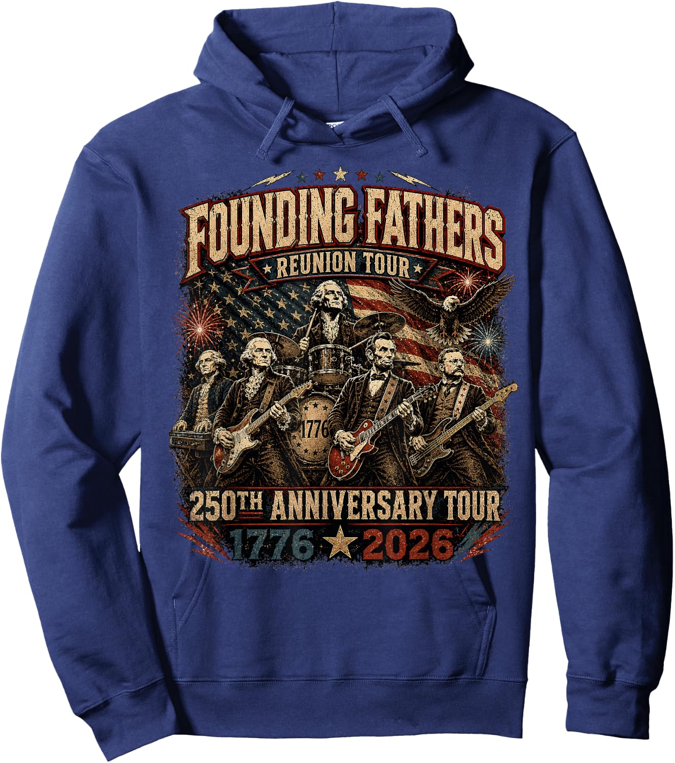 Funny Founding Fathers Reunion Tour Rockstar Graphic Hoodie - Hoodie | Navy