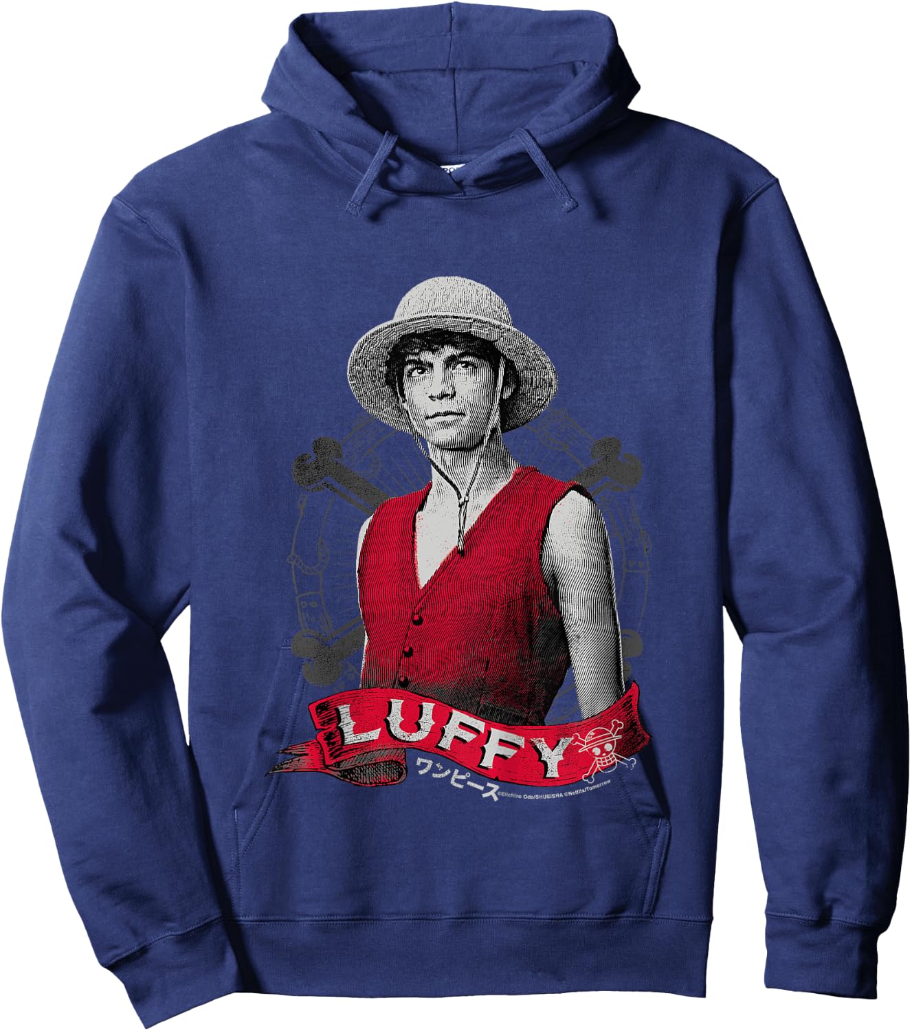 Kids One Piece Monkey D Luffy Live Action Pirate Straw Hat for Kids , Black, 2 Hoodie - Hoodie | Navy