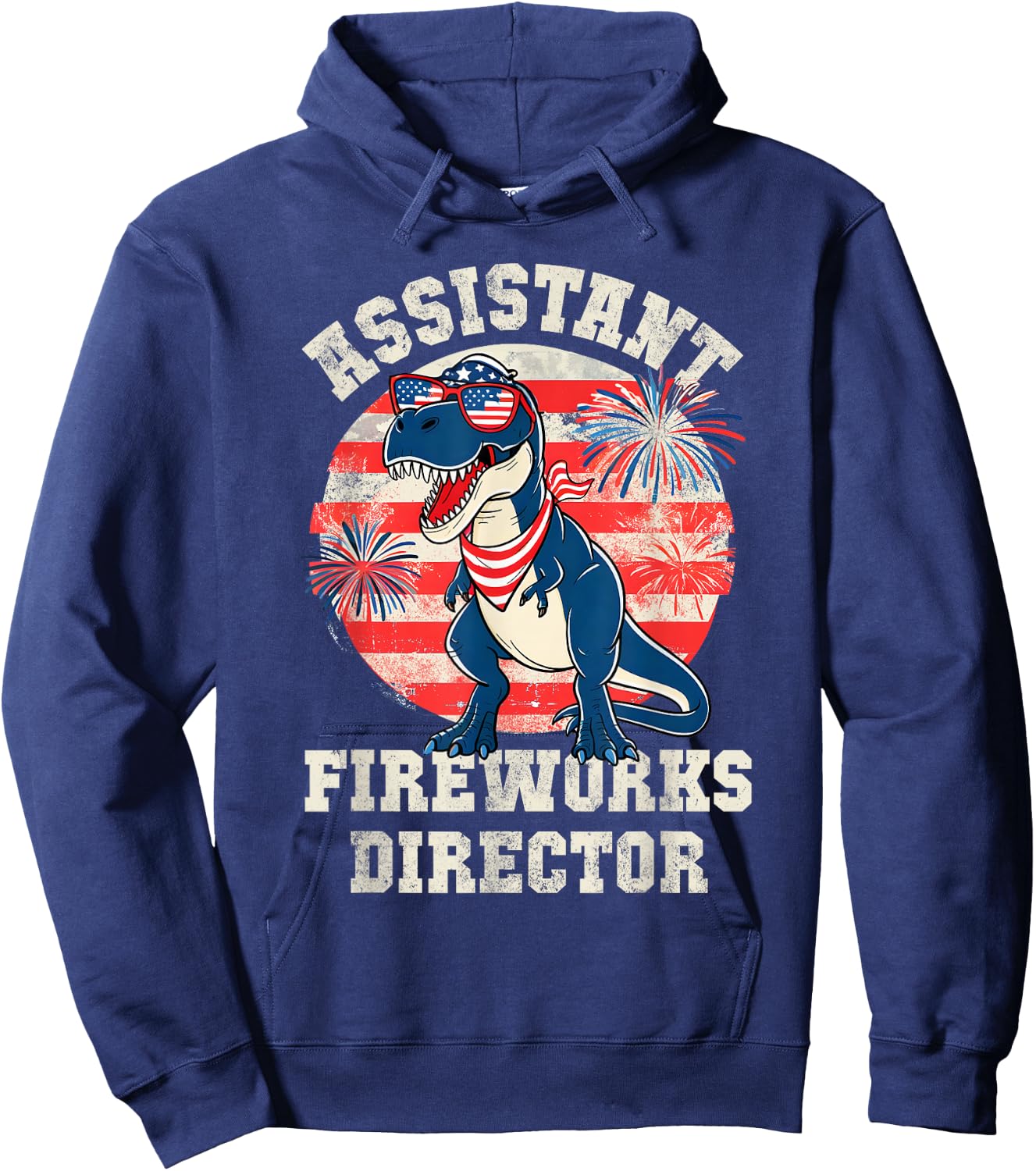 Kids T-Rex ASSISTANT FIREWORKS DIRECTOR 4th July Red White Hoodie - Hoodie | Navy