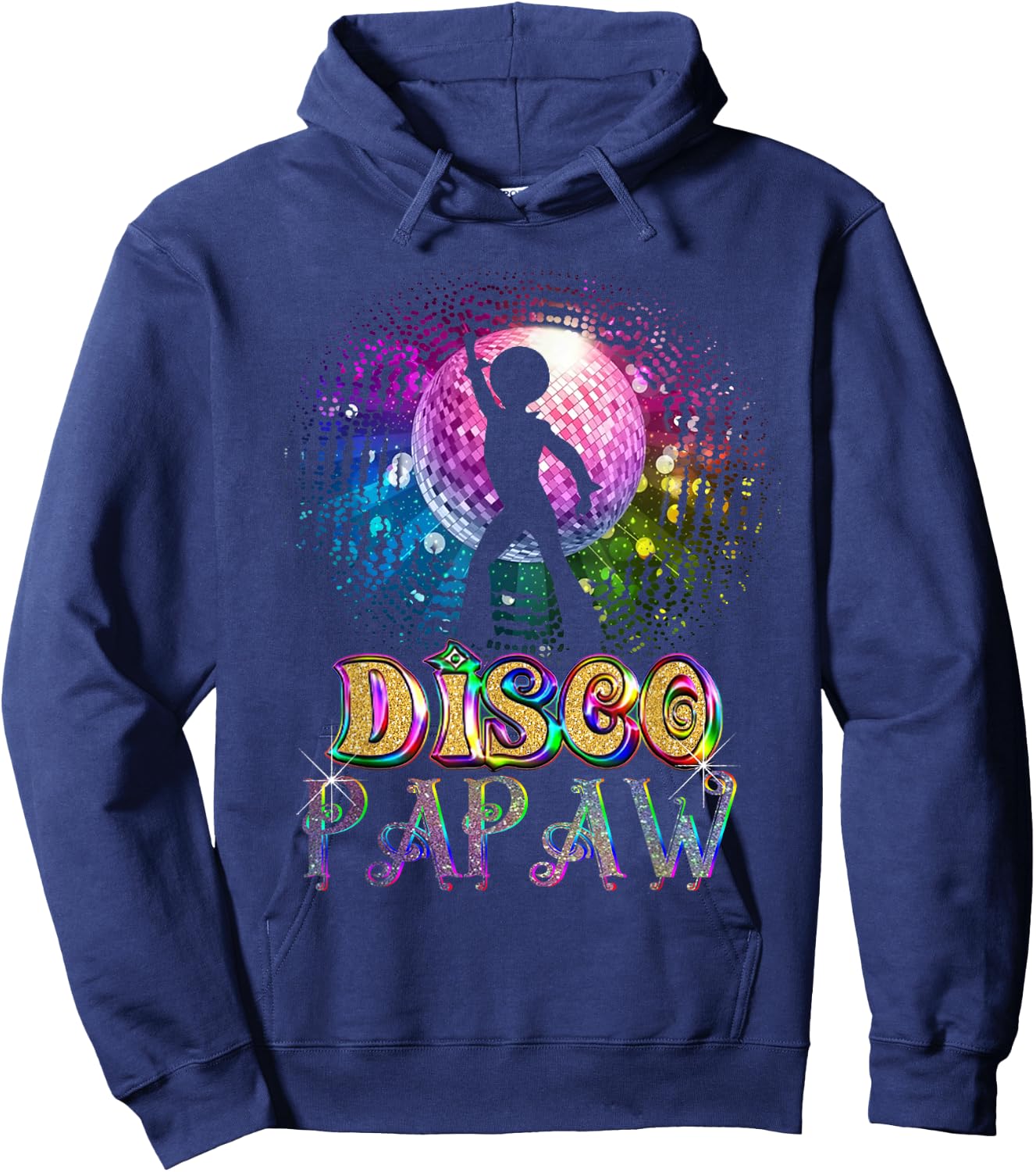 Funny Disco Papaw - Retro 70's Seventies Themed Disco Ball Hoodie - Hoodie | Navy