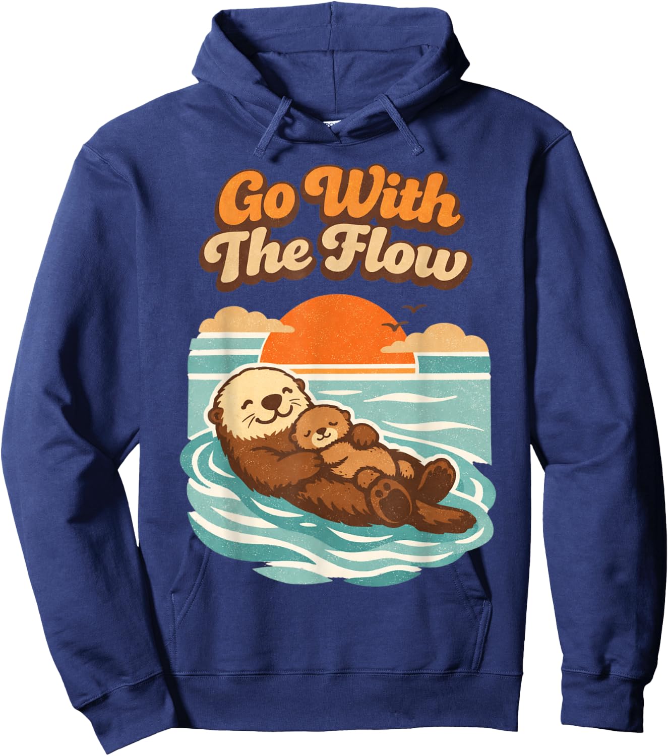 Go with The Flow Sea Otter Retro Animal Hoodie - Hoodie | Navy