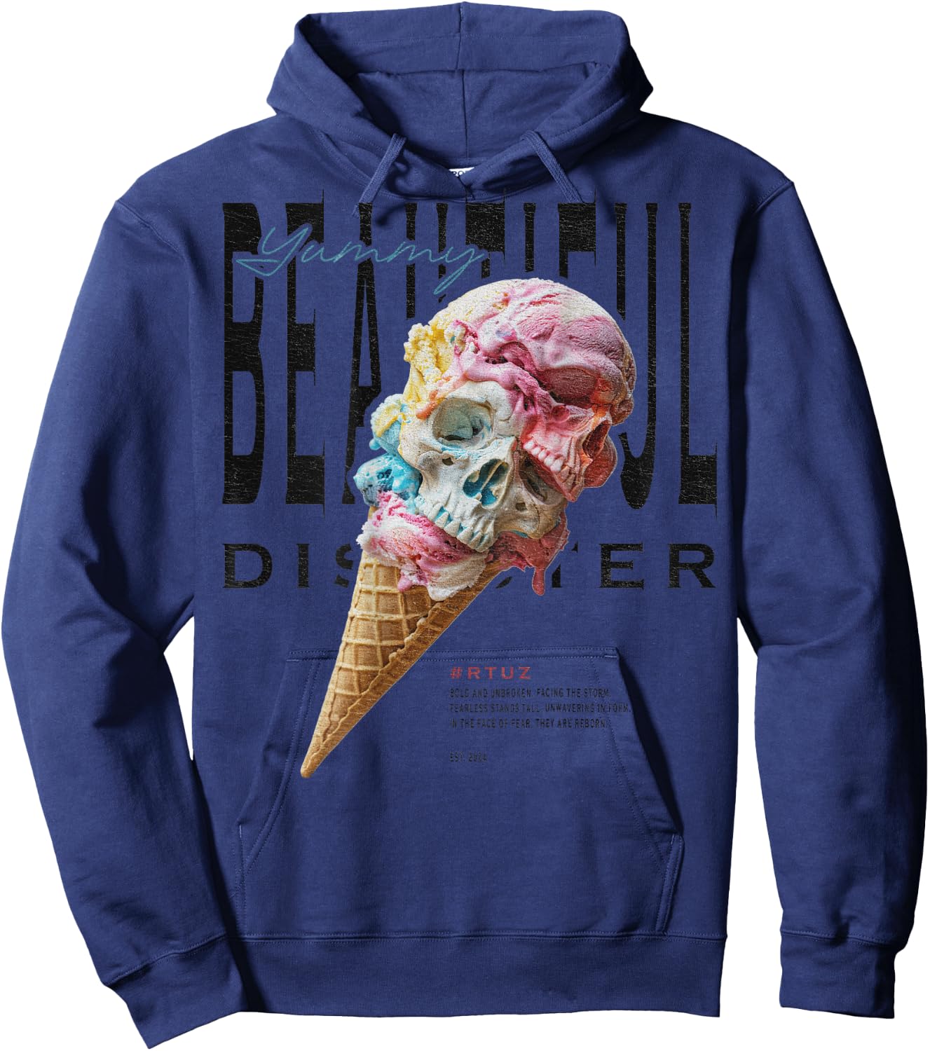 Urban Hip Hop Y2K Vintage Retro Backprint Streetwear EIS Hoodie - Hoodie | Navy