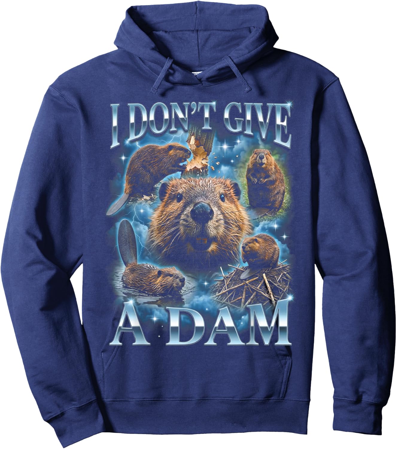 I Don't Give A Dam Funny Beaver Hoodie - Hoodie | Navy