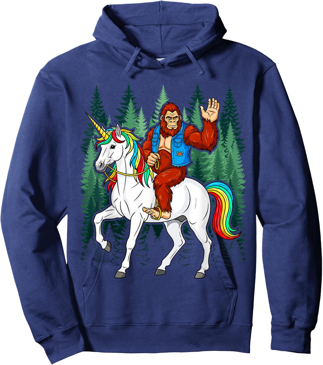 Bigfoot Riding a Unicorn Men Women Kids Sasquatch Hoodie - Hoodie | Navy