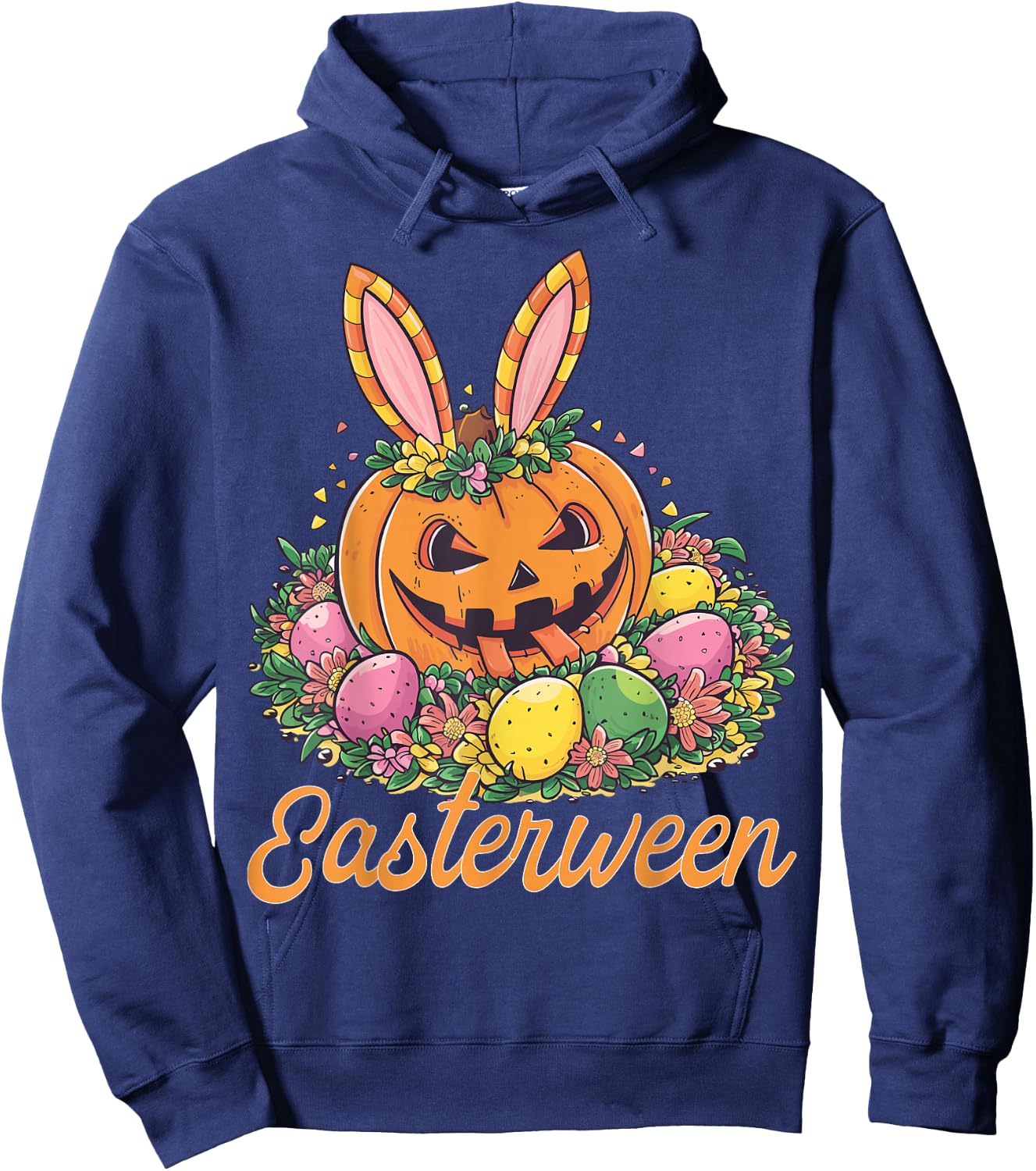 Easterween Pumpkin Bunnies & Spooky Eggs Festive Hoodie - Hoodie | Navy