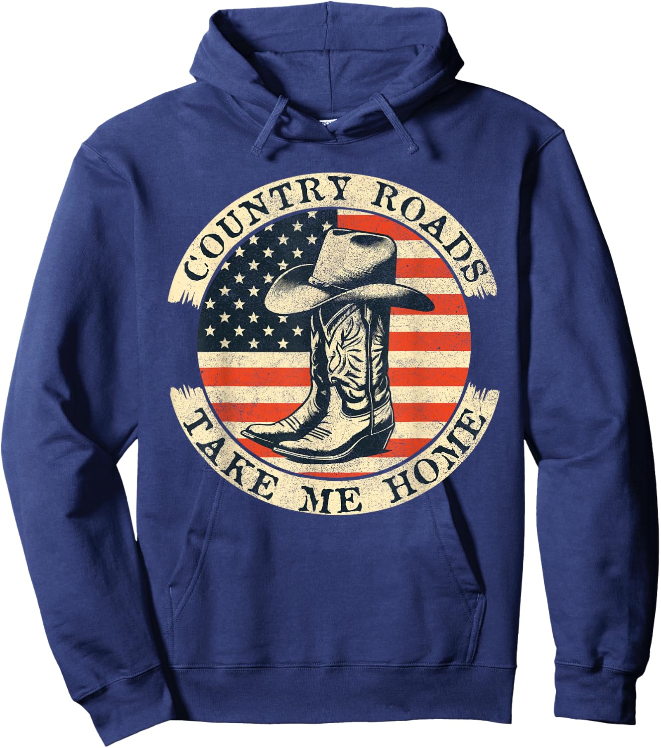 Country Roads Take Me Home Cowboy Western Virginia Retro Hoodie - Hoodie | Navy