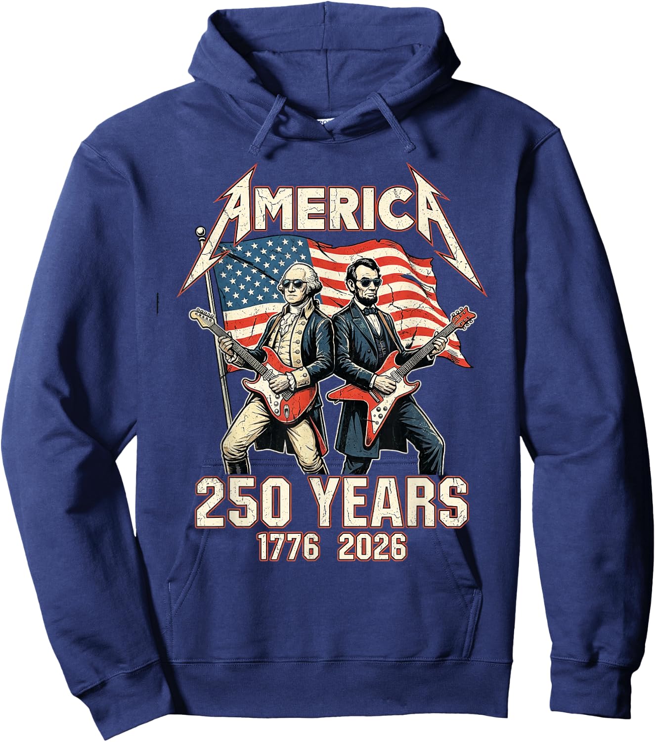 Abe Lincoln Playing Guitar George Washington USA Flag 250 Hoodie - Hoodie | Navy
