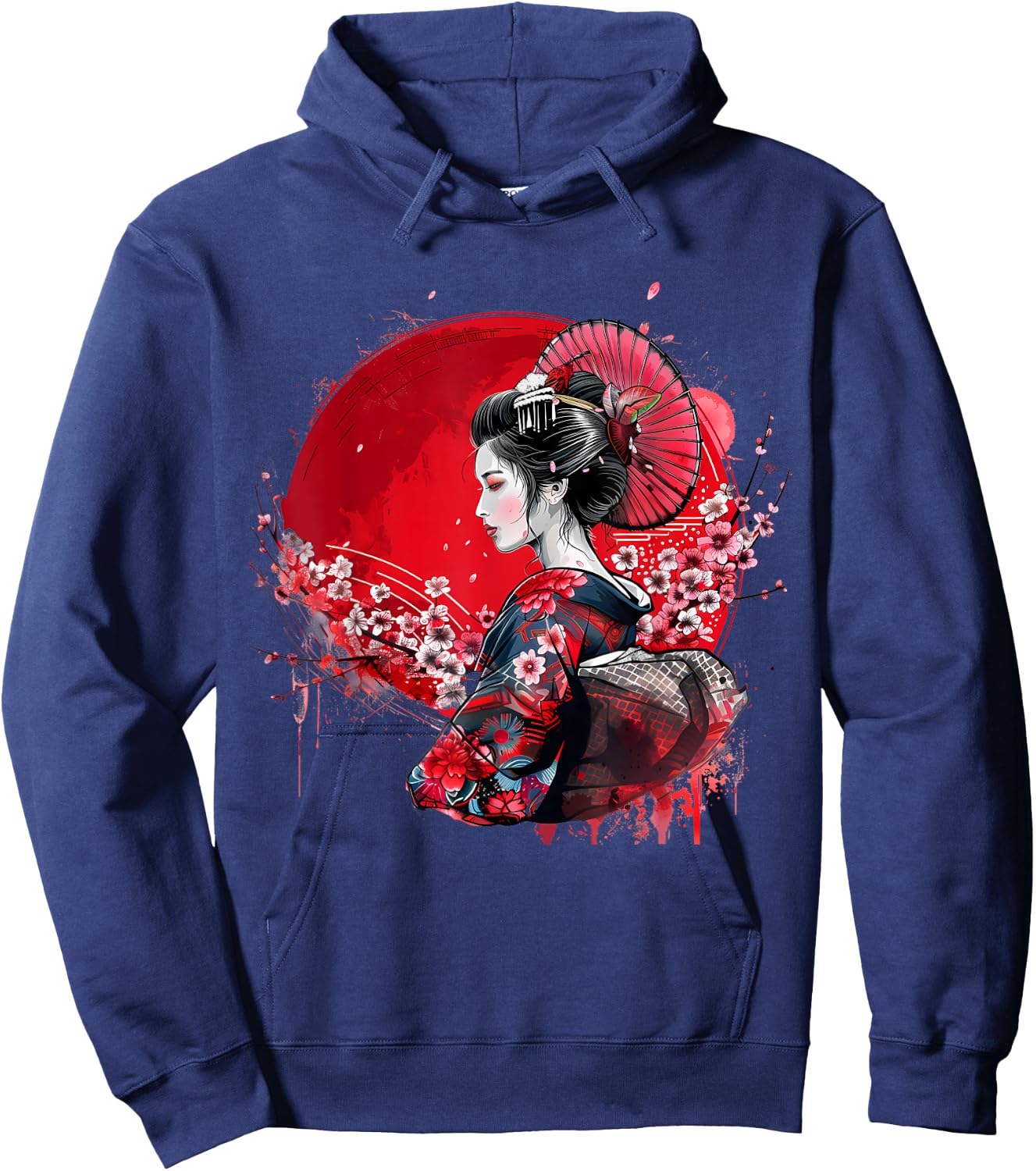 Japanese Kimono Geisha Sakura Cherry Blossom Japanese Art , Black, S Hoodie - Hoodie | Navy