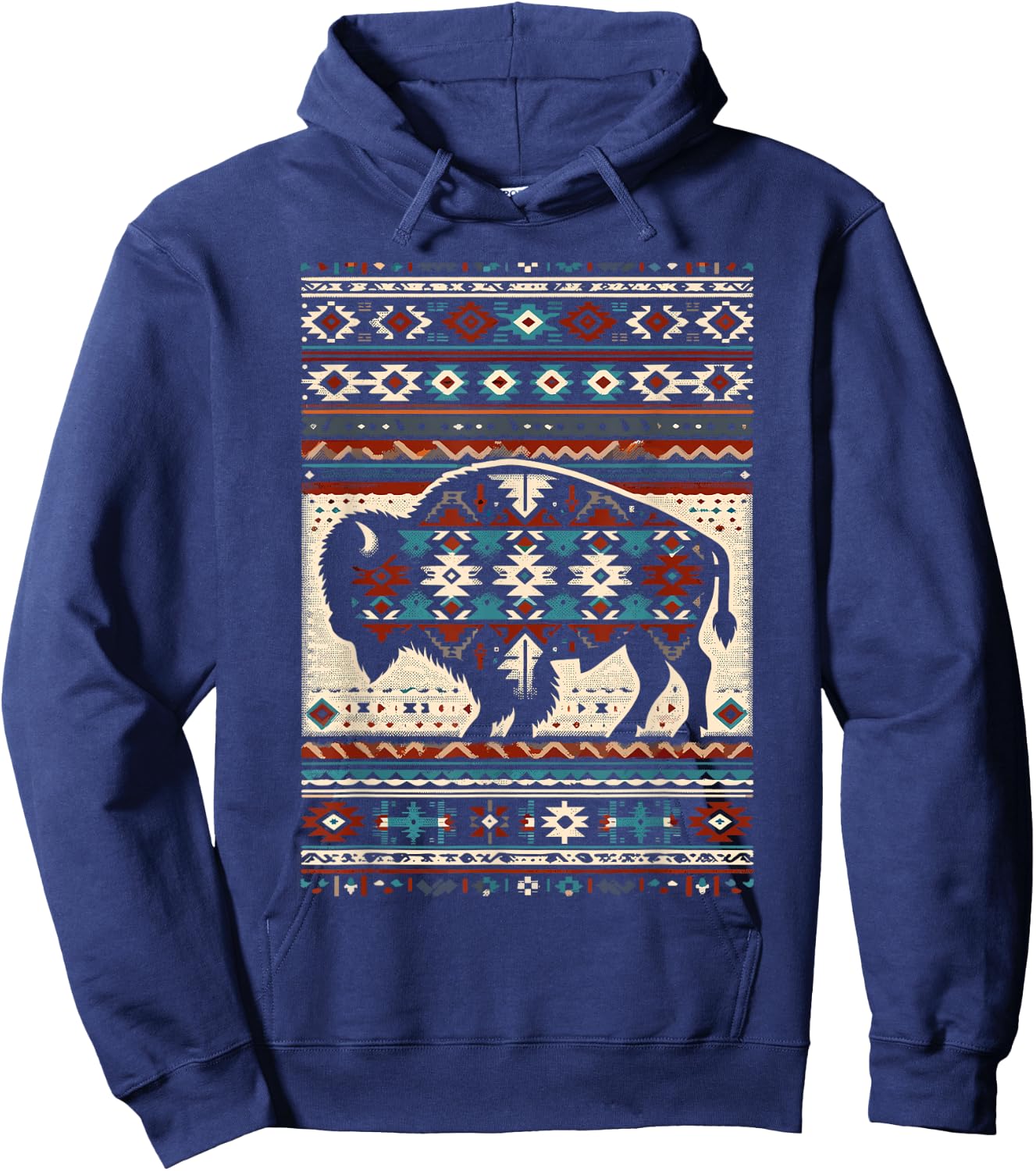 Arizona Buffalo Aztec Indian Southwestern Pattern Vintage Hoodie - Hoodie | Navy