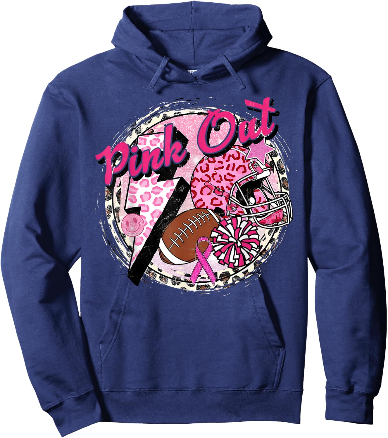 Pink Out American Football Warrior Breast Cancer Awareness Hoodie - Hoodie | Navy