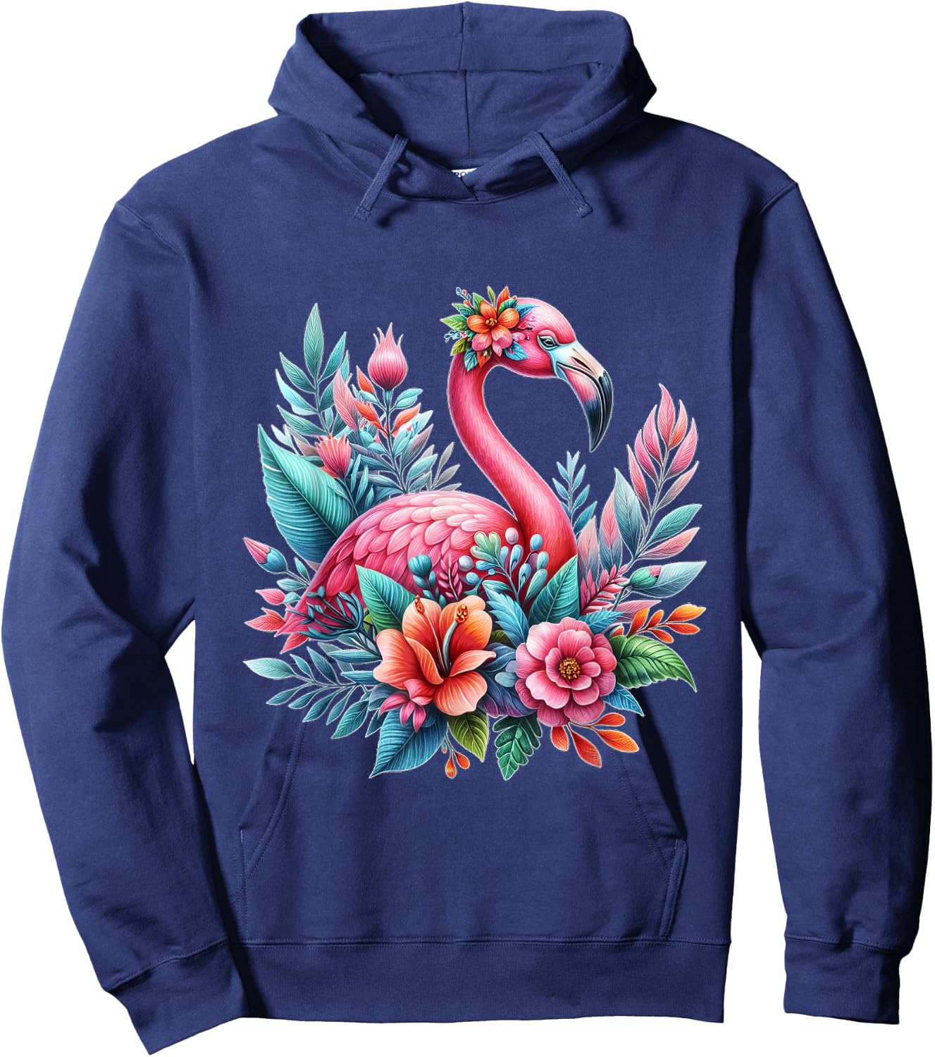 Pink Flamingo Watercolor T shirt Hawaiian Flowers Floral Hoodie - Hoodie | Navy