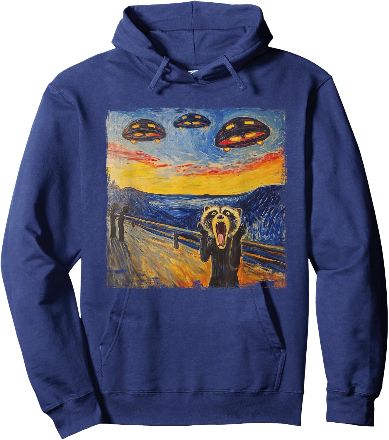 Raccoon Scream UFO Alien Munch Parody Expressionism , black Hoodie - Hoodie | Navy