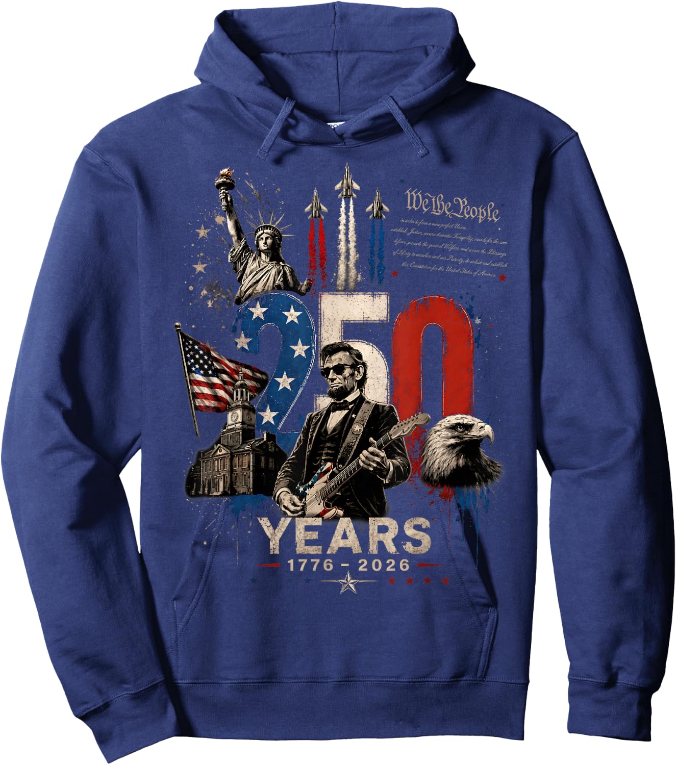 Vintage Abraham Lincoln Abe Lincoln Playing Guitar 250 Years Hoodie - Hoodie | Navy