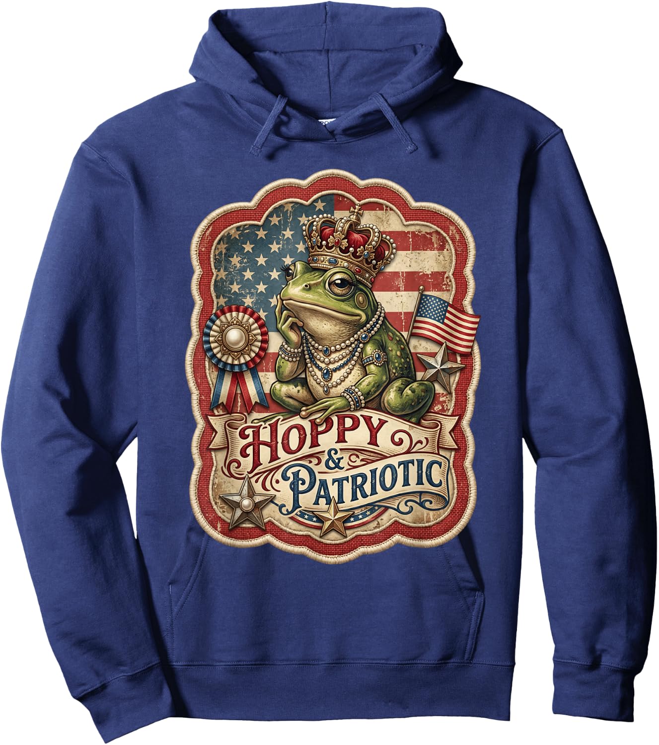 Vintage 4th of July Hoppy and Patriotic Frog Graphic Women Hoodie - Hoodie | Navy