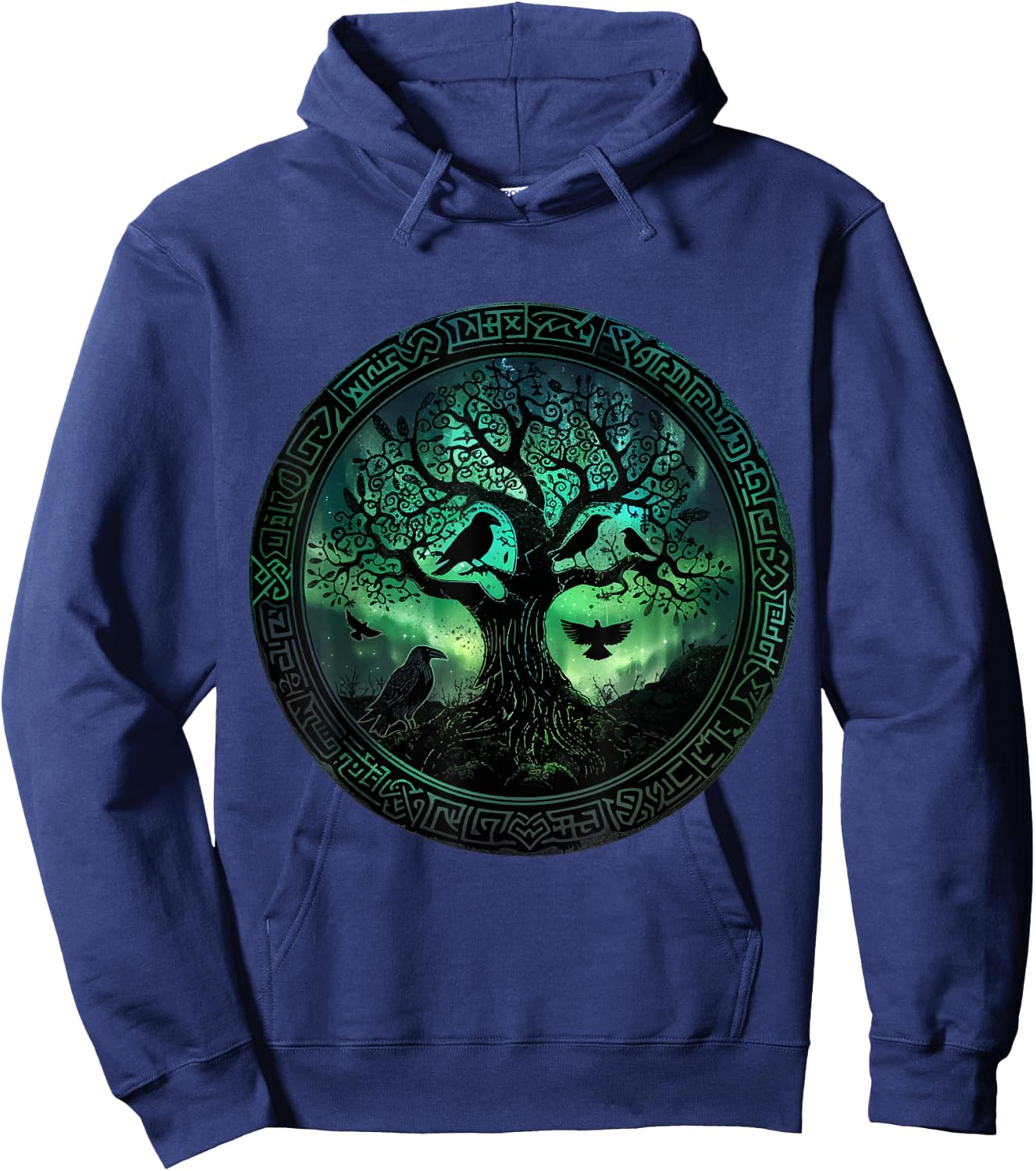 Hugin & Munin Ravens Odins Viking Tree of Life , black Hoodie - Hoodie | Navy