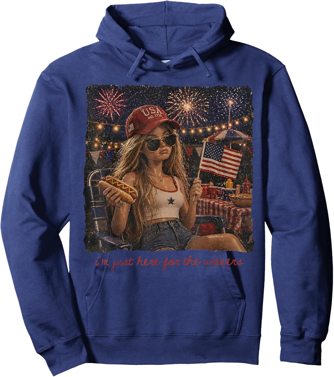 Just Here for the Wieners 4Th of July 250 Years Amrican Girl Hoodie - Hoodie | Navy
