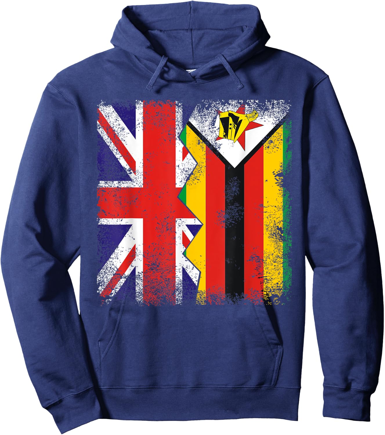 Zimbabwean Roots | Half British Flags | UK Zimbabwe Vintage Hoodie - Hoodie | Navy