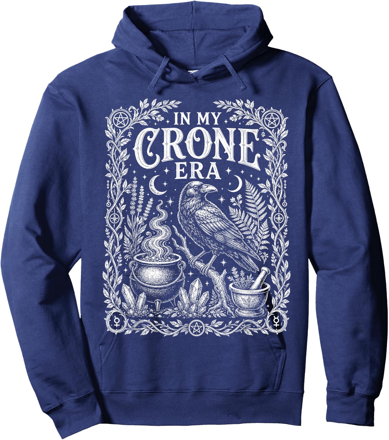 in My Crone Era Witchy Raven Cauldron Hoodie - Hoodie | Navy