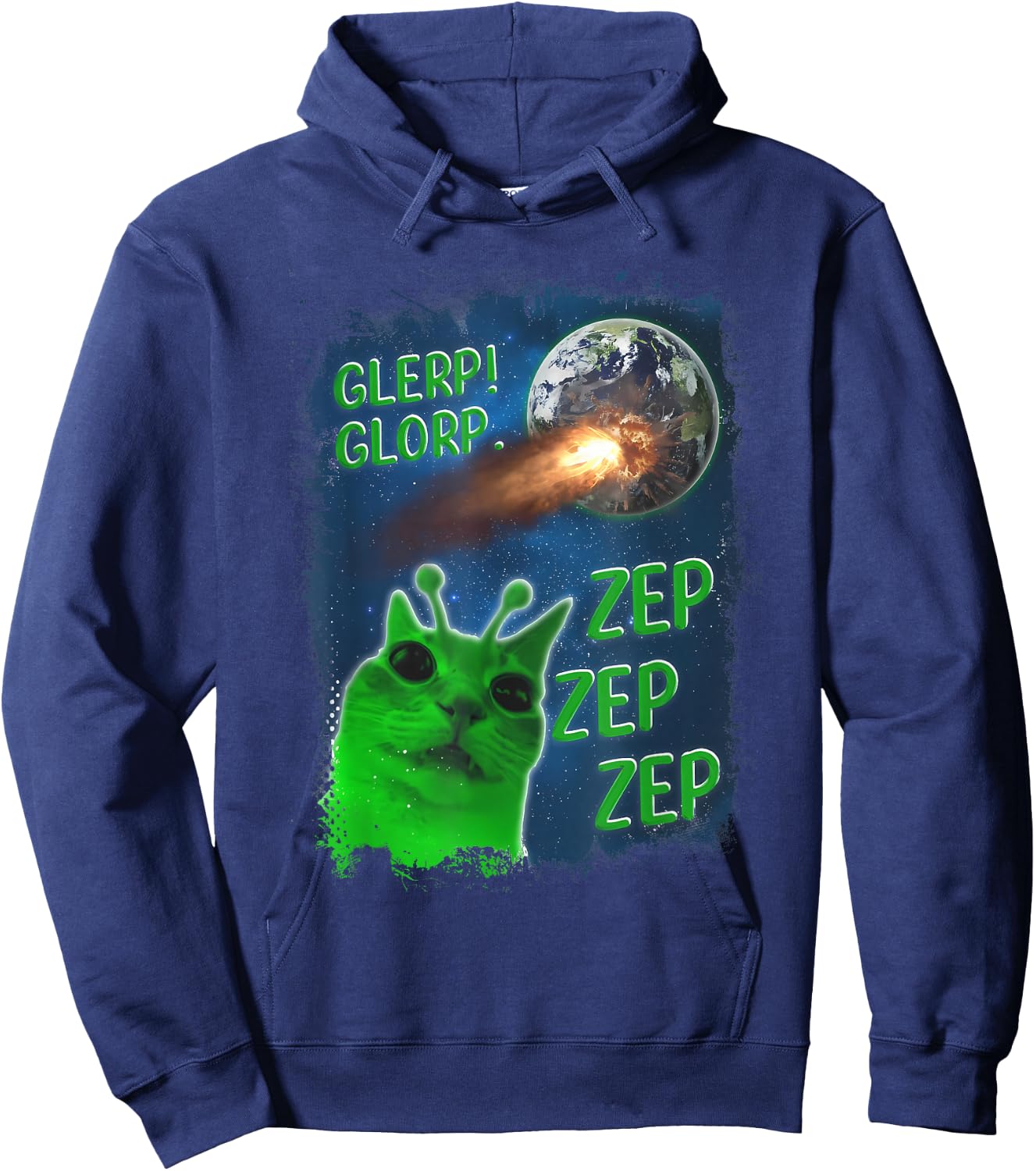 Funny Alien Cat Meme Glerp Glorp Zep Zep Women Men Kid Hoodie - Hoodie | Navy