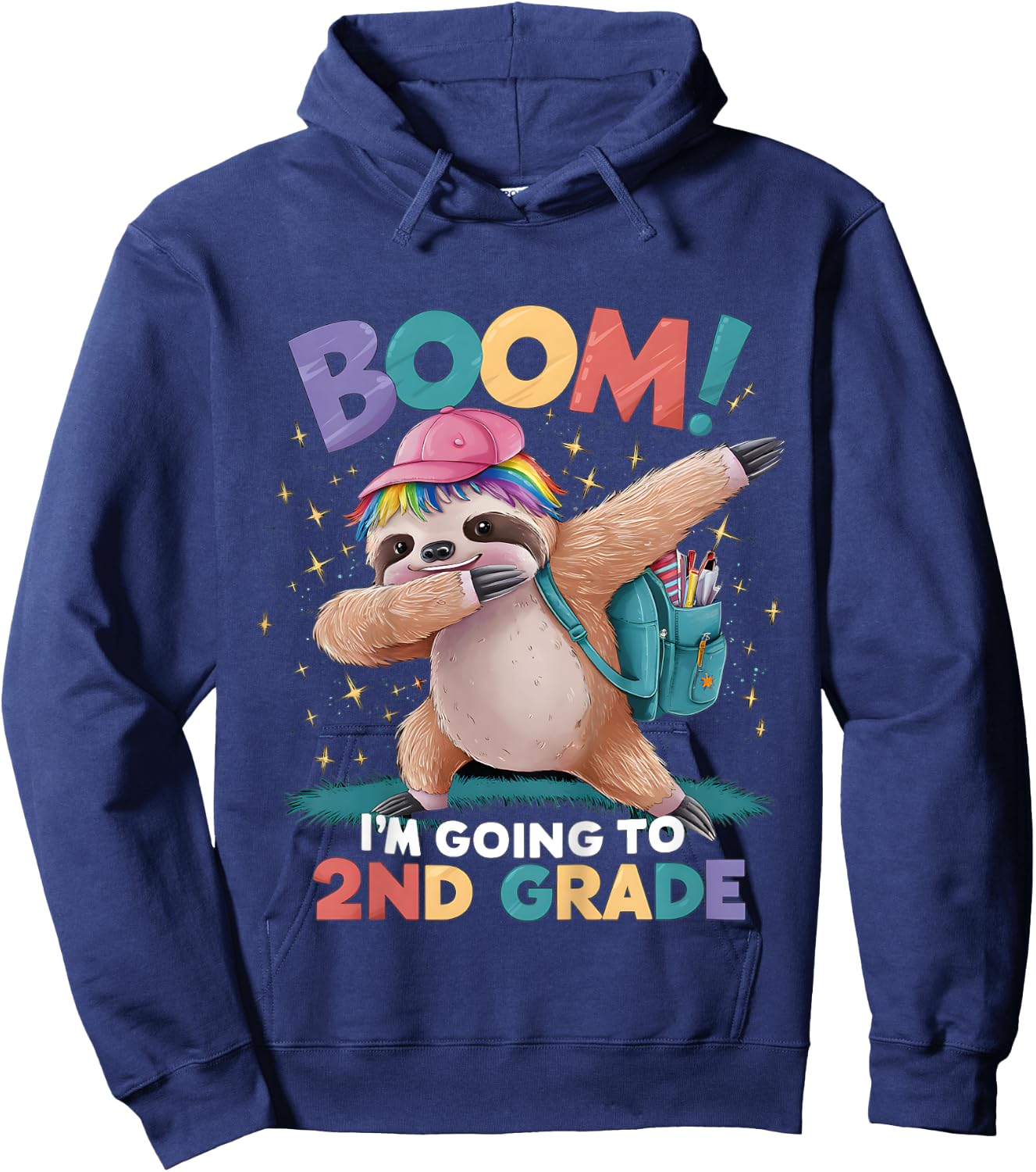 Kids Boom I'm Going To 2nd Grade Dabbing Sloth For Back To School Hoodie - Hoodie | Navy