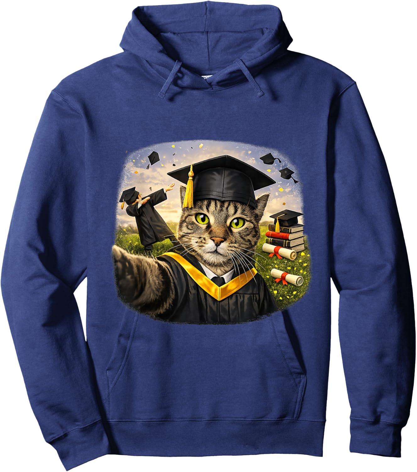 Funny Graduation Cat Selfie School Graduation Celebration Hoodie - Hoodie | Navy