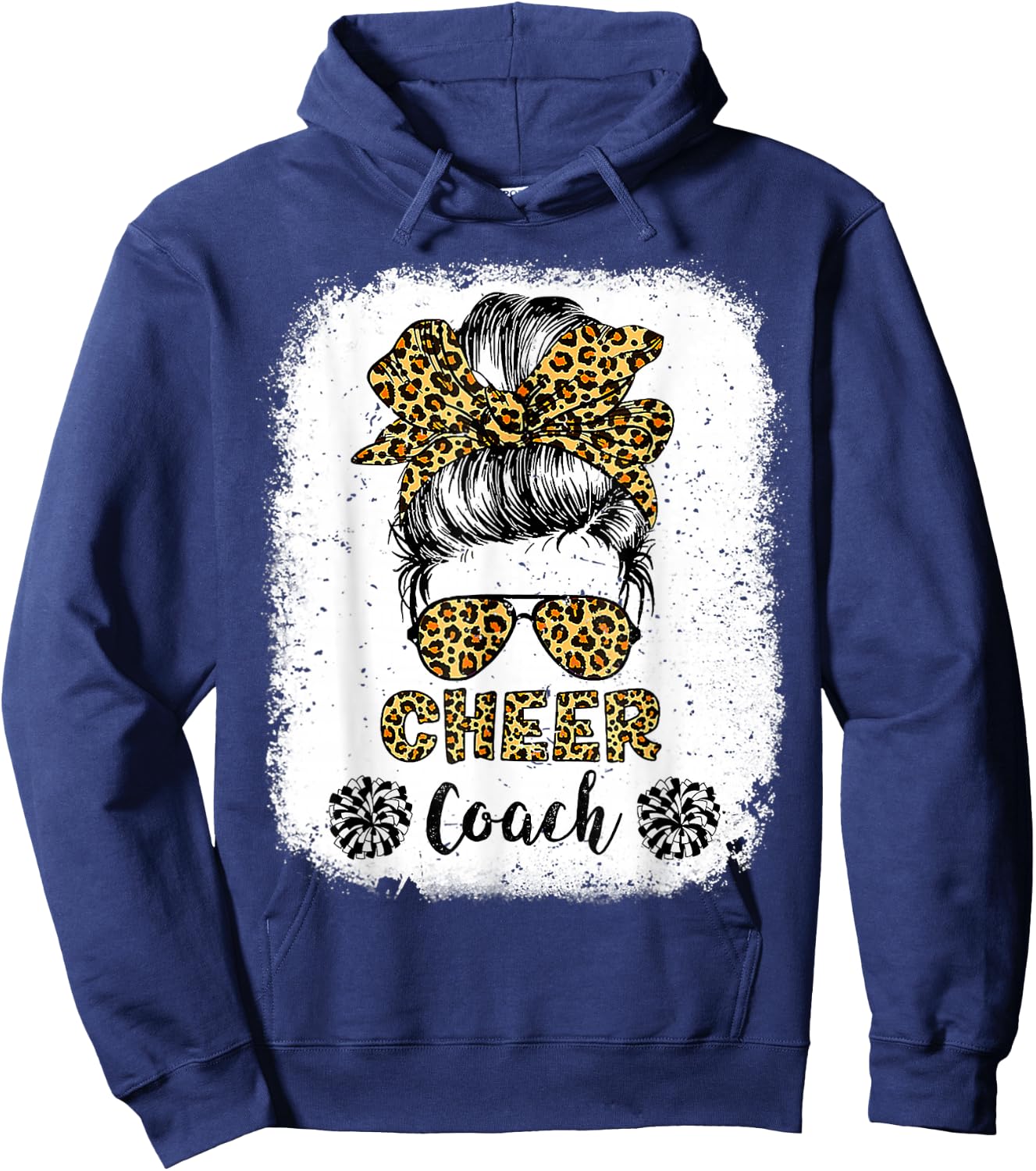 Cheer Coach Leopard Messy Bun Cheerleader Bleached Hoodie - Hoodie | Navy