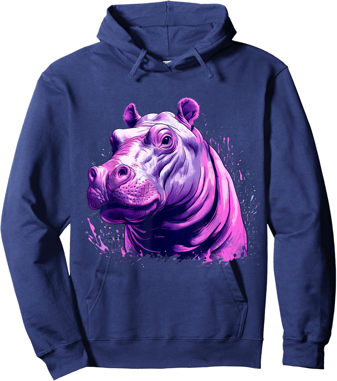 Hippopotamus Portrait Splash Colourful Artwork Savanna Hippo Hoodie - Hoodie | Navy