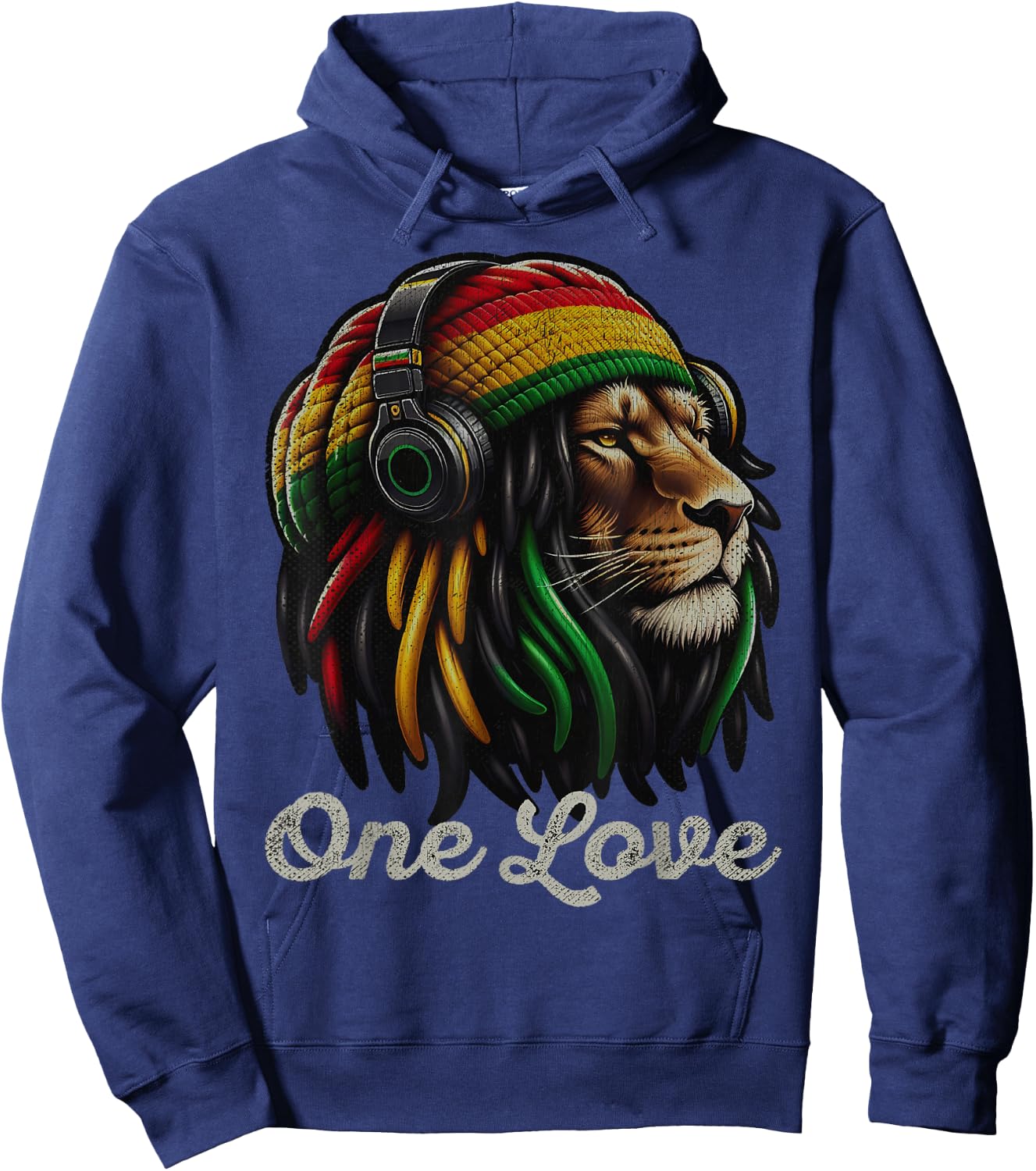 Jamaican Reggae Lion by Judah Rastafarian Lion , Black, S Hoodie - Hoodie | Navy