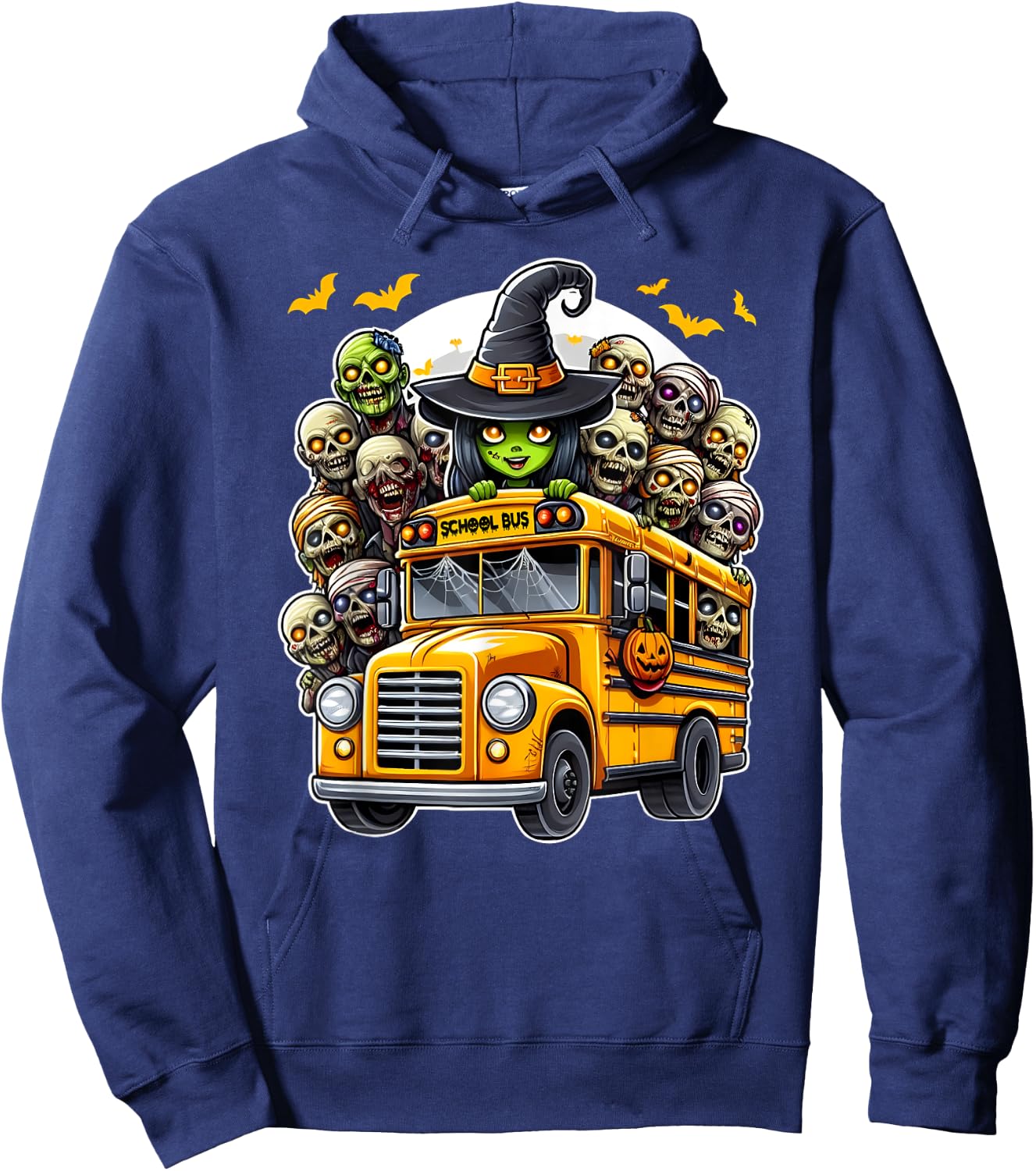 School Bus Creepy Zombie Monster Horror Spooky Halloween Fun Hoodie - Hoodie | Navy