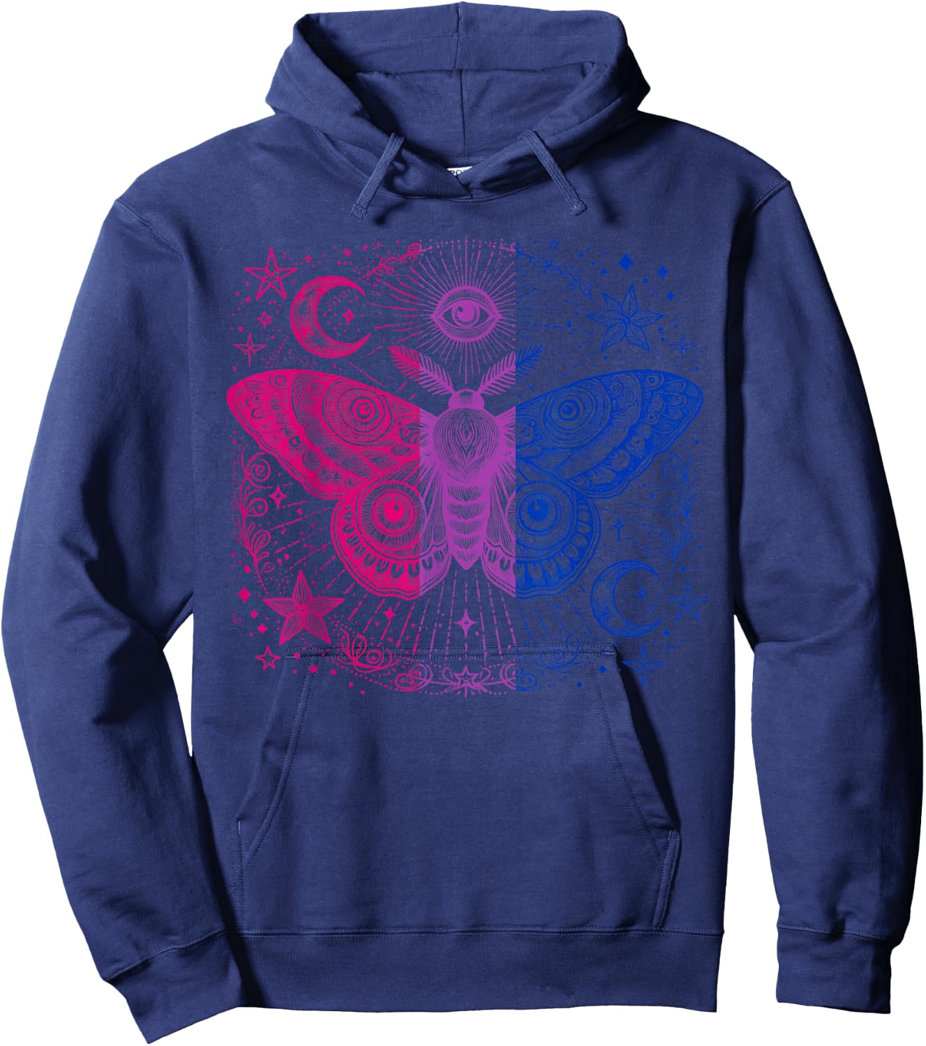 Mystical Bisexual Moth with Cosmic Pride Energy Hoodie - Hoodie | Navy