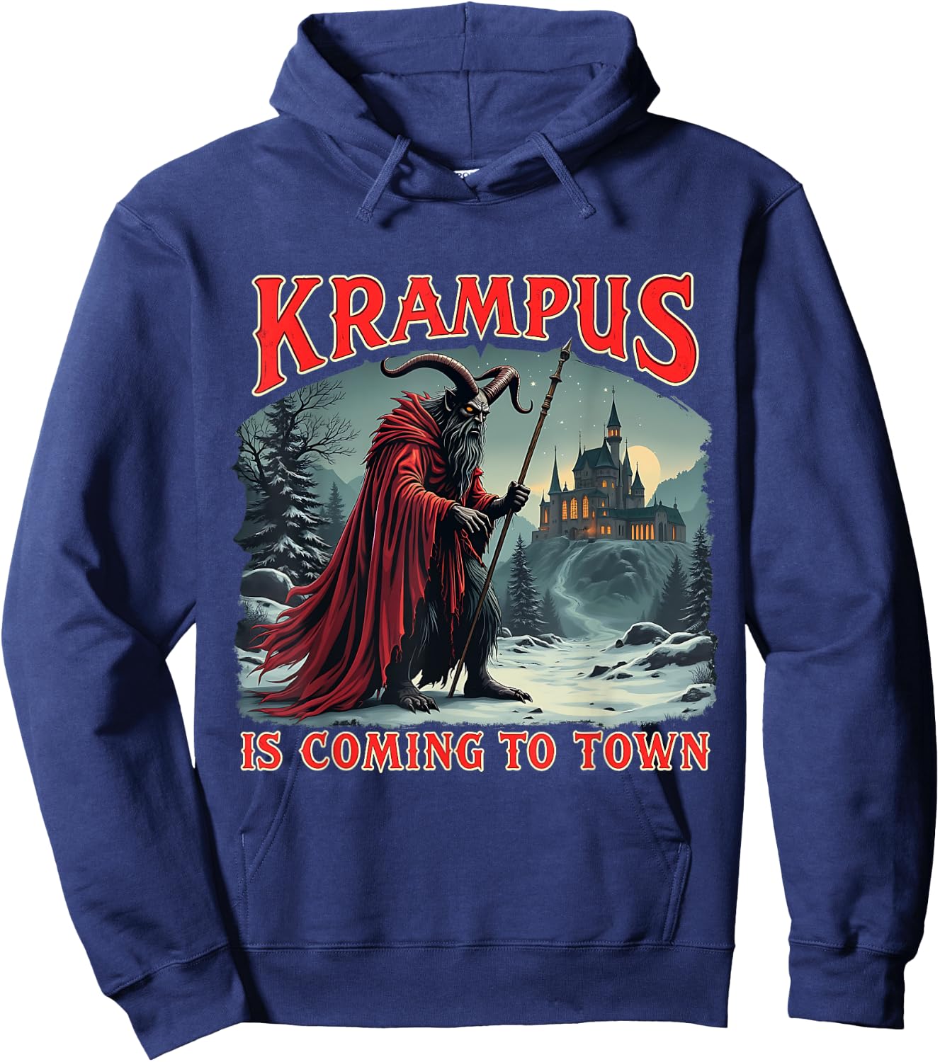 Merry Christmas Krampus Is Coming To Town Xmas Christmas Horror Costume Hoodie - Hoodie | Navy