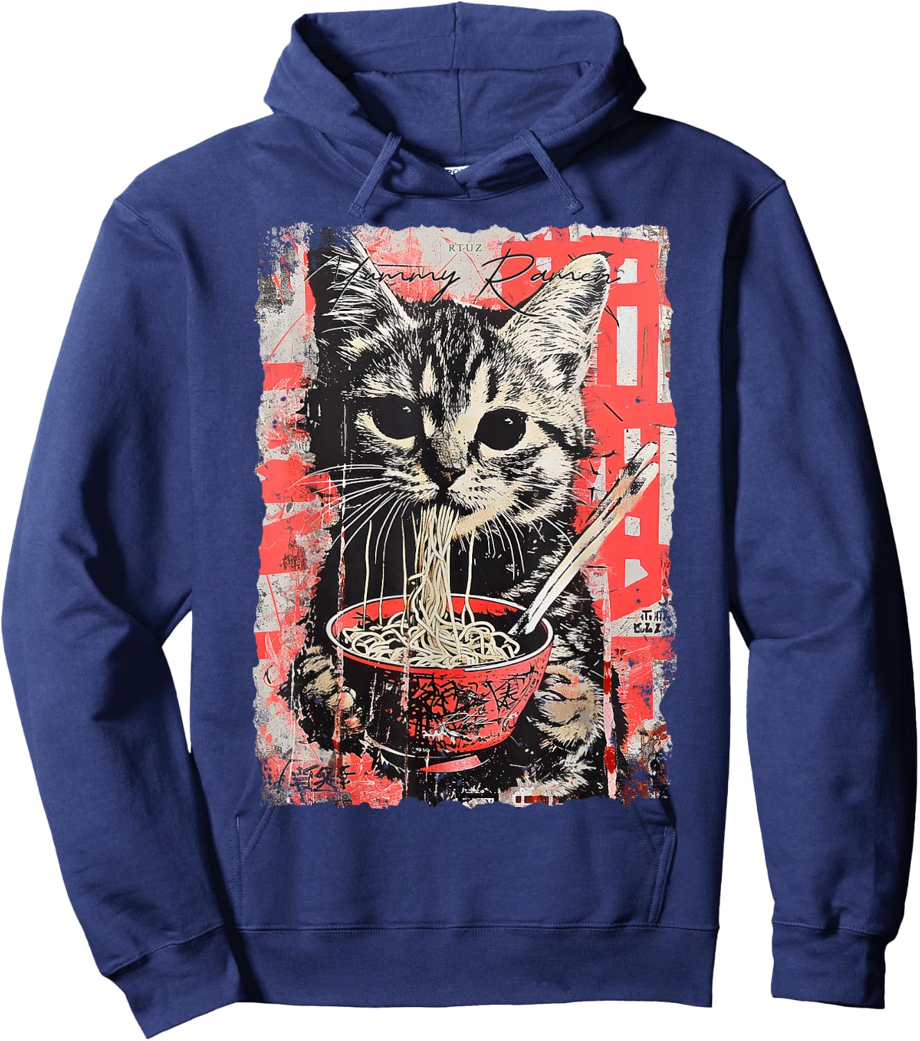 Ramen Noodles Cat Japan Y2K Kawaii Retro Cats Manga Anime Hoodie - Hoodie | Navy