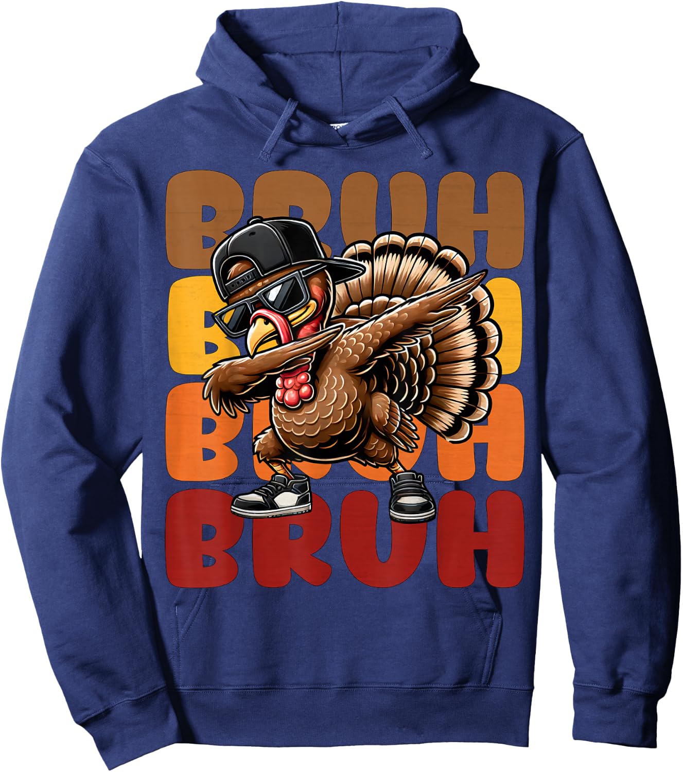 Bruh Turkey Dabbing Thanksgiving For Kids Boys Girls Funny Hoodie - Hoodie | Navy