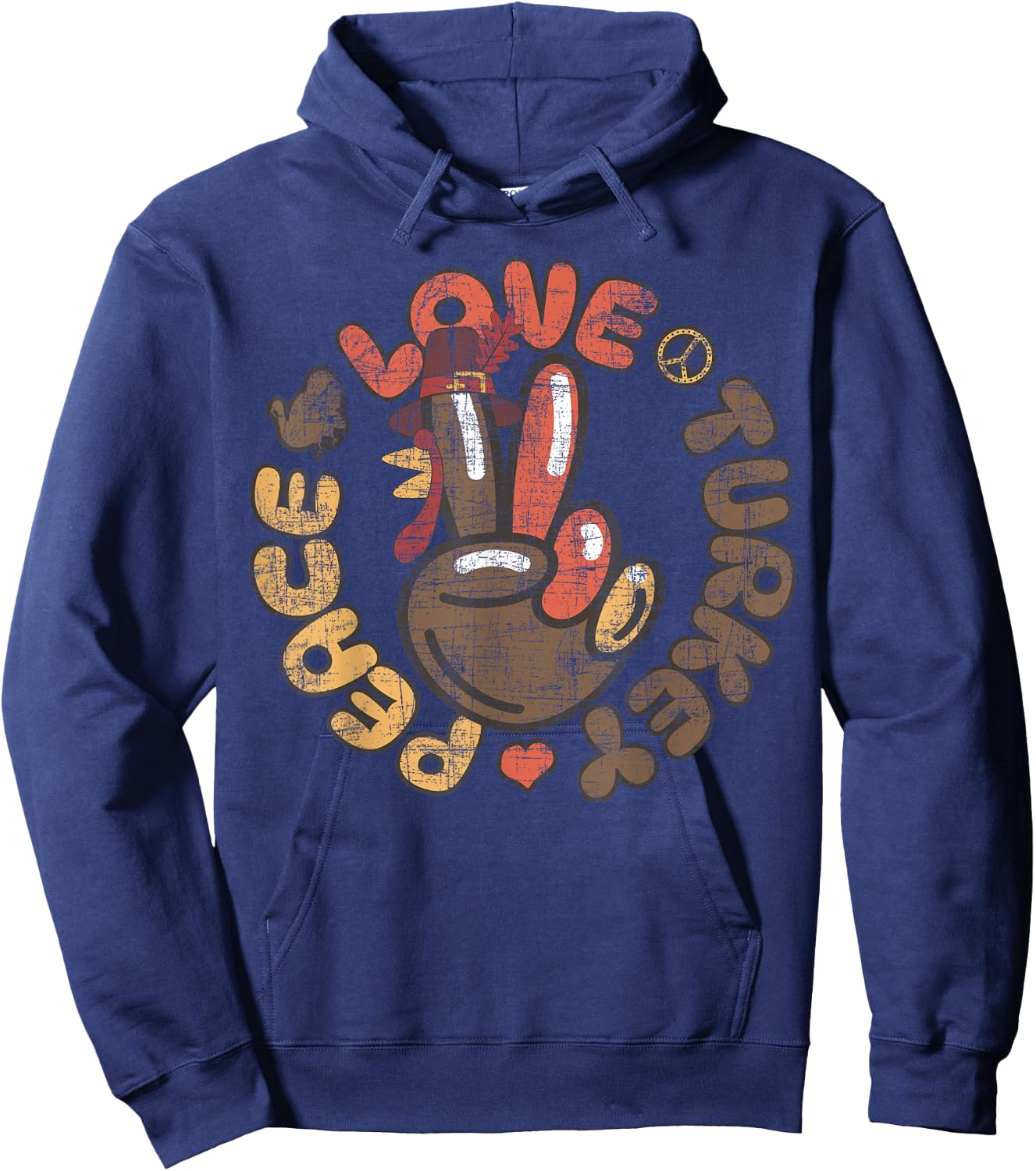 Peace Sign Turkey Hand Cool Thanksgiving Peace Love Turkey Hoodie - Hoodie | Navy