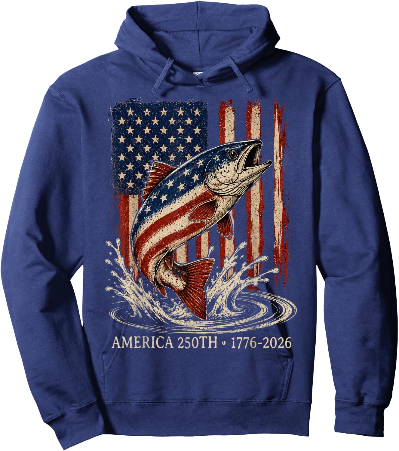 250 Years 1776 2026 Fishing American Flag 4th of July Men Hoodie - Hoodie | Navy