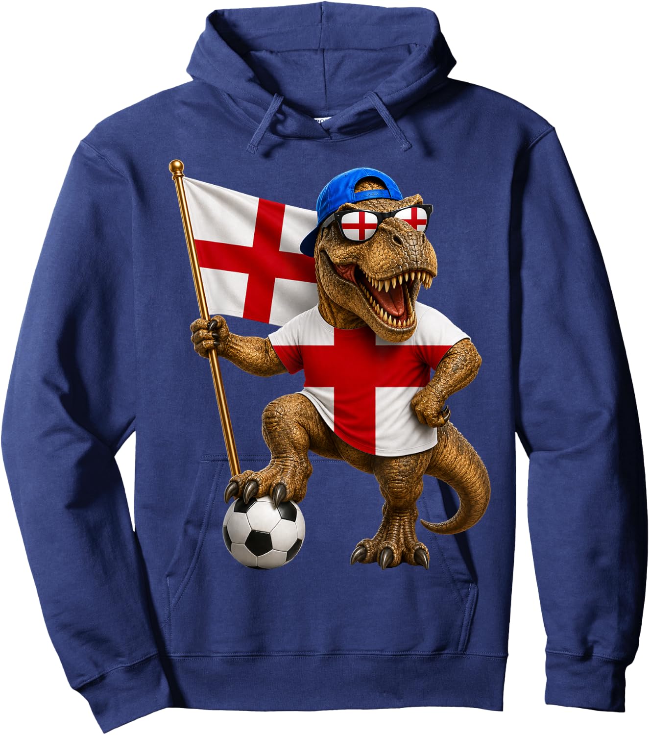 England Flag T-Rex Football Dinosaur Soccer English Hoodie - Hoodie | Navy