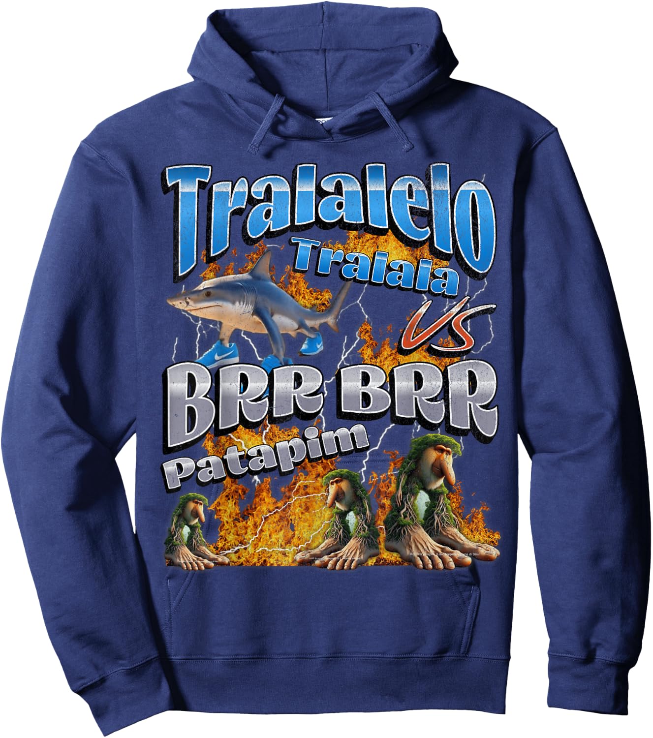 Tralalelo VS Brr Patapim Funny Italian Brainrot Meme Graphic Hoodie - Hoodie | Navy