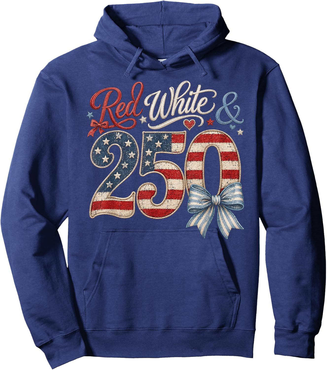 250th Anniversary 250 Years America USA Flag Red & White Hoodie - Hoodie | Navy