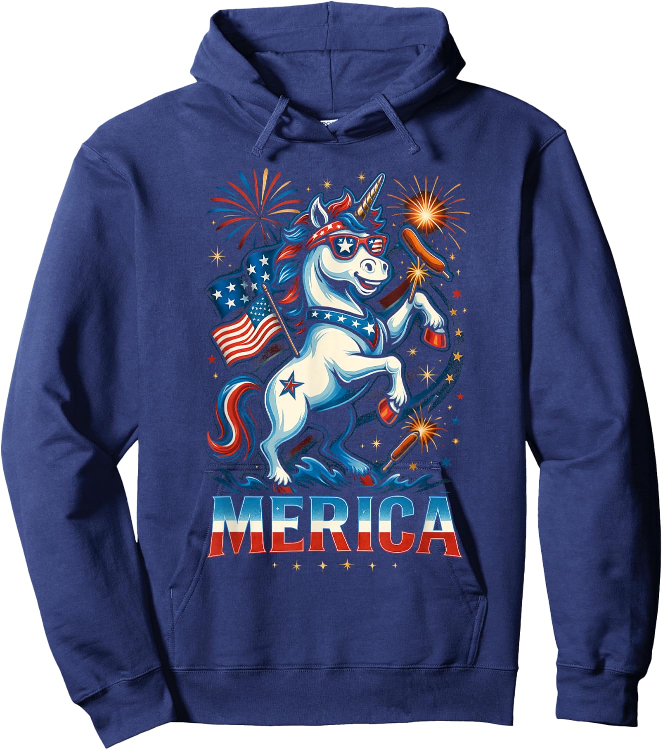 Funny Patriotic Unicorn 'Merica USA July 4th American Pride Hoodie - Hoodie | Navy