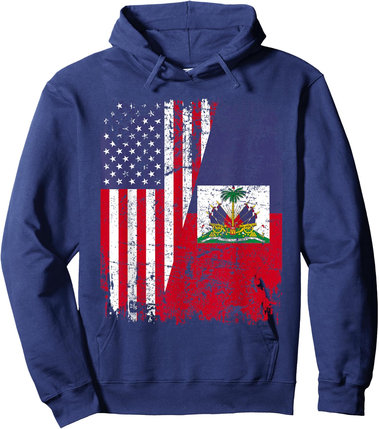 HAITIAN ROOTS | Half American Flag | HAITI FLAG Hoodie - Hoodie | Navy