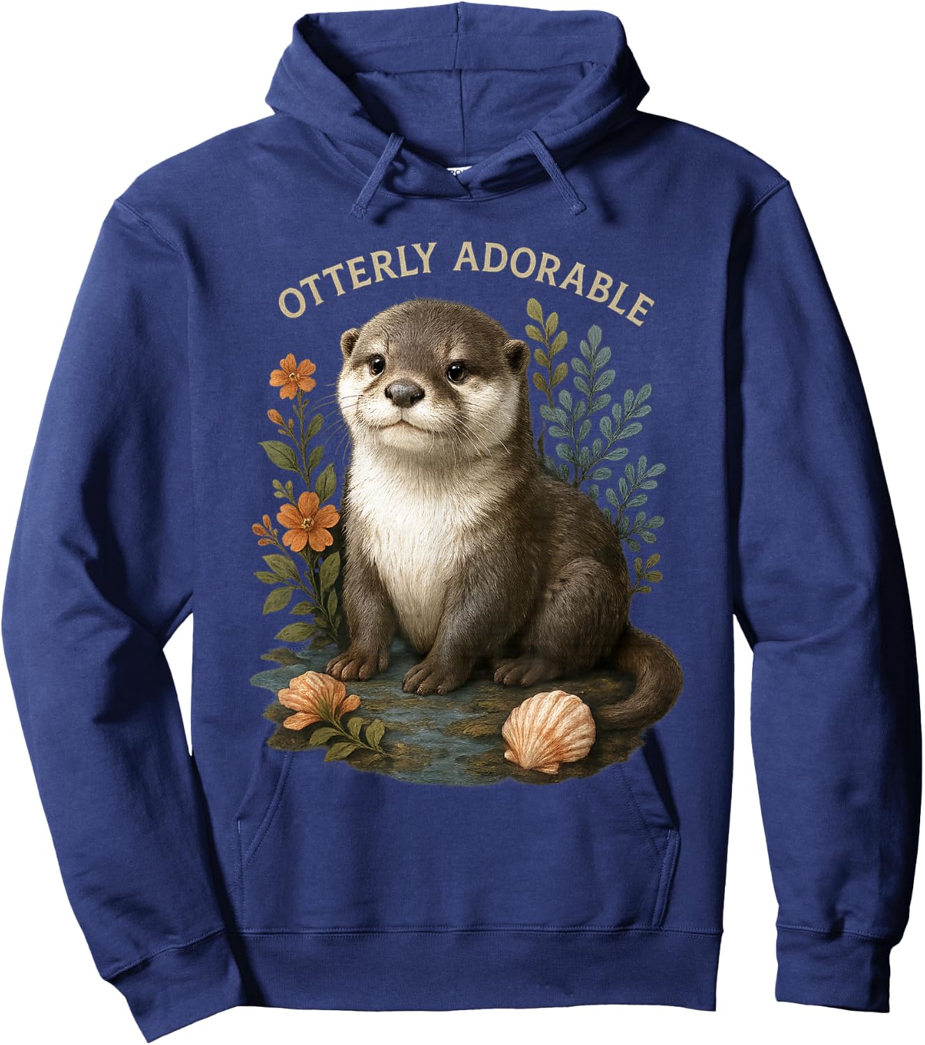 Otterly Adorable Cute Otter with Flowers and Seashells Hoodie - Hoodie | Navy