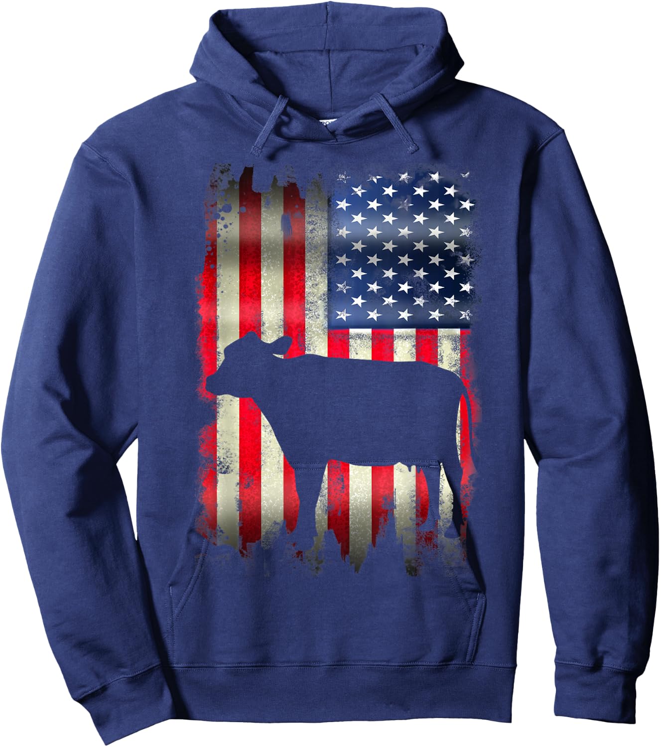 Cow USA American Flag 4th of July Patriotic Gift Women Kids Men Hoodie - Hoodie | Navy