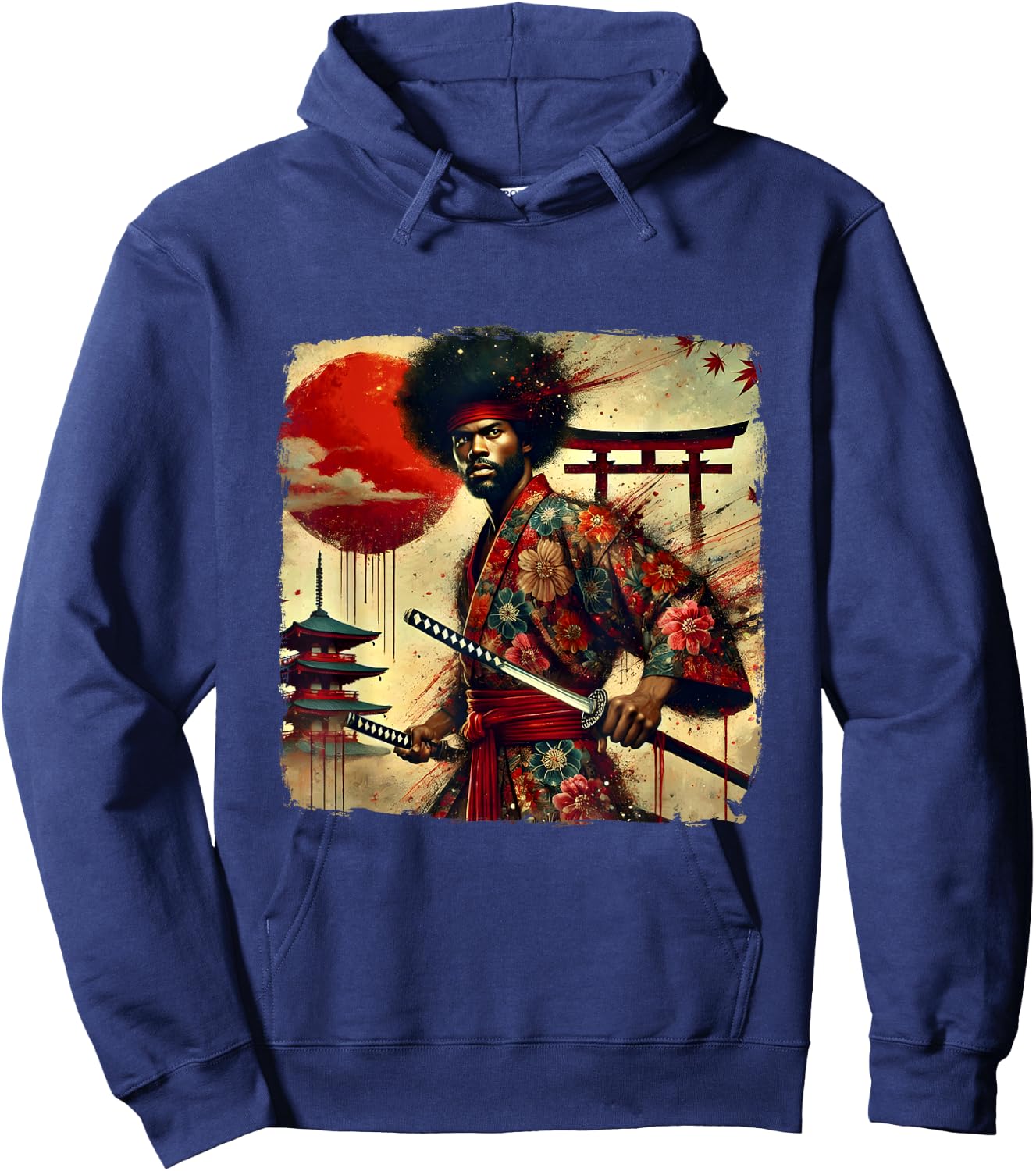 Vintage African Bushido Warrior Katana Afro American Samurai Hoodie - Hoodie | Navy