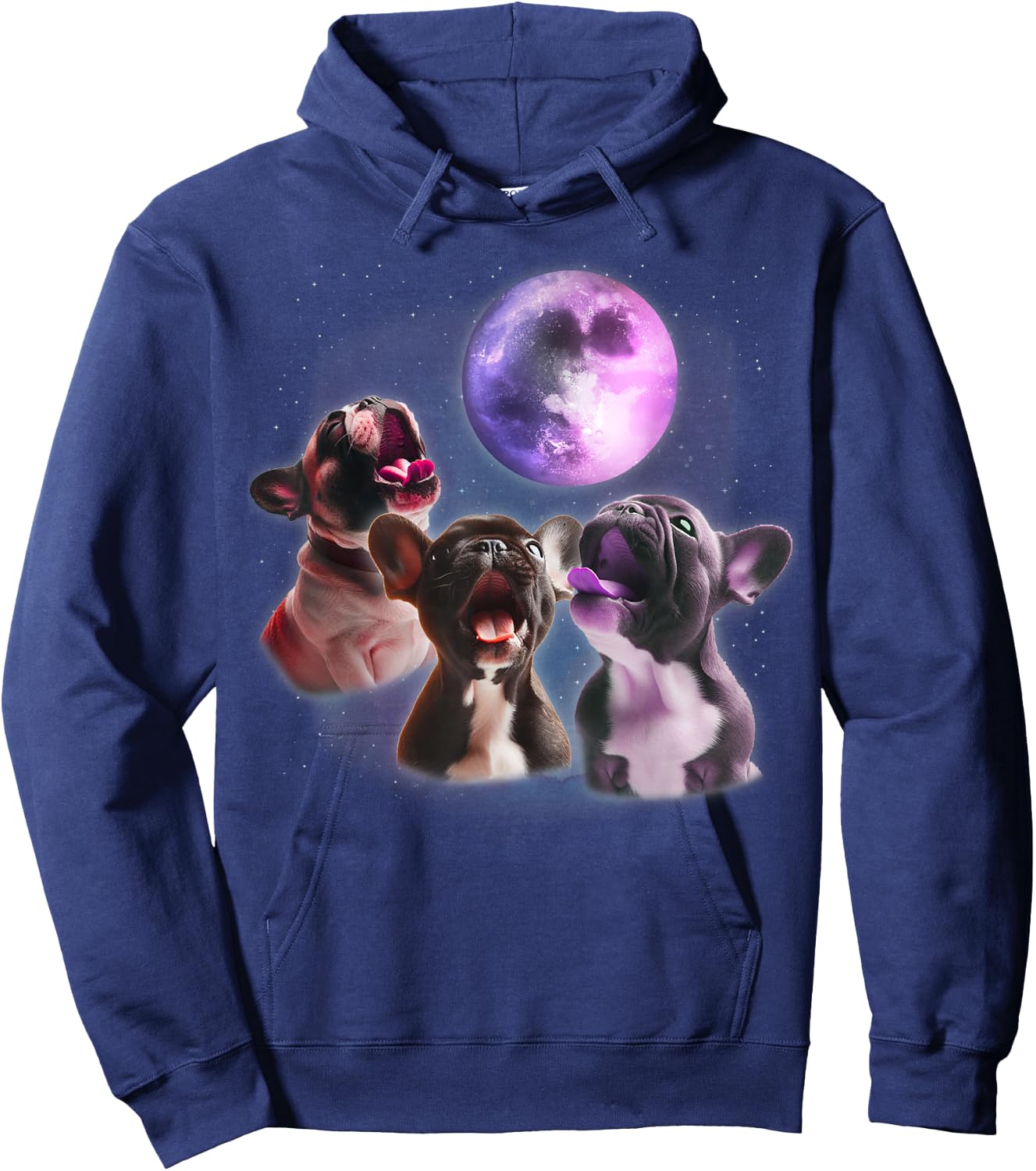 3 French Bulldog Howling At The Moon Funny Frenchie Dog Pet Women Kids Hoodie - Hoodie | Navy