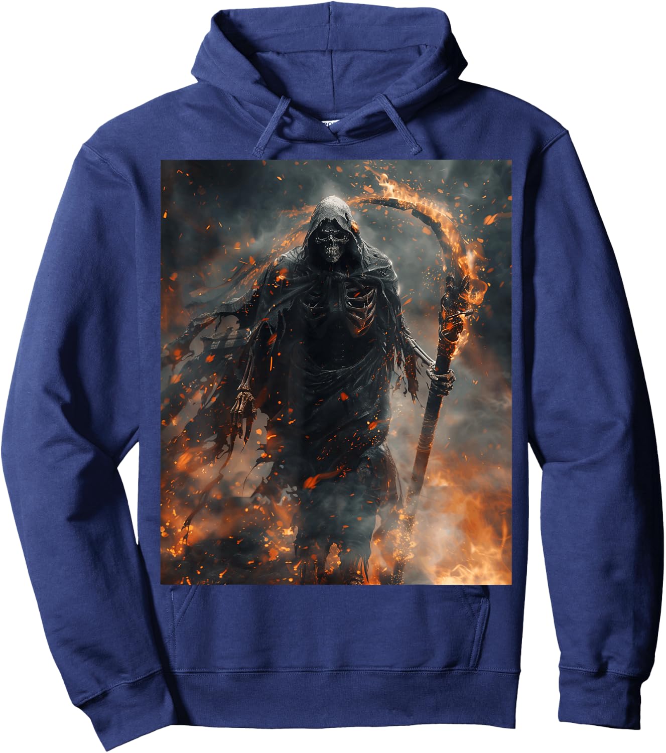 Mythical Grim Reaper with Burning Sickle Hoodie - Hoodie | Navy