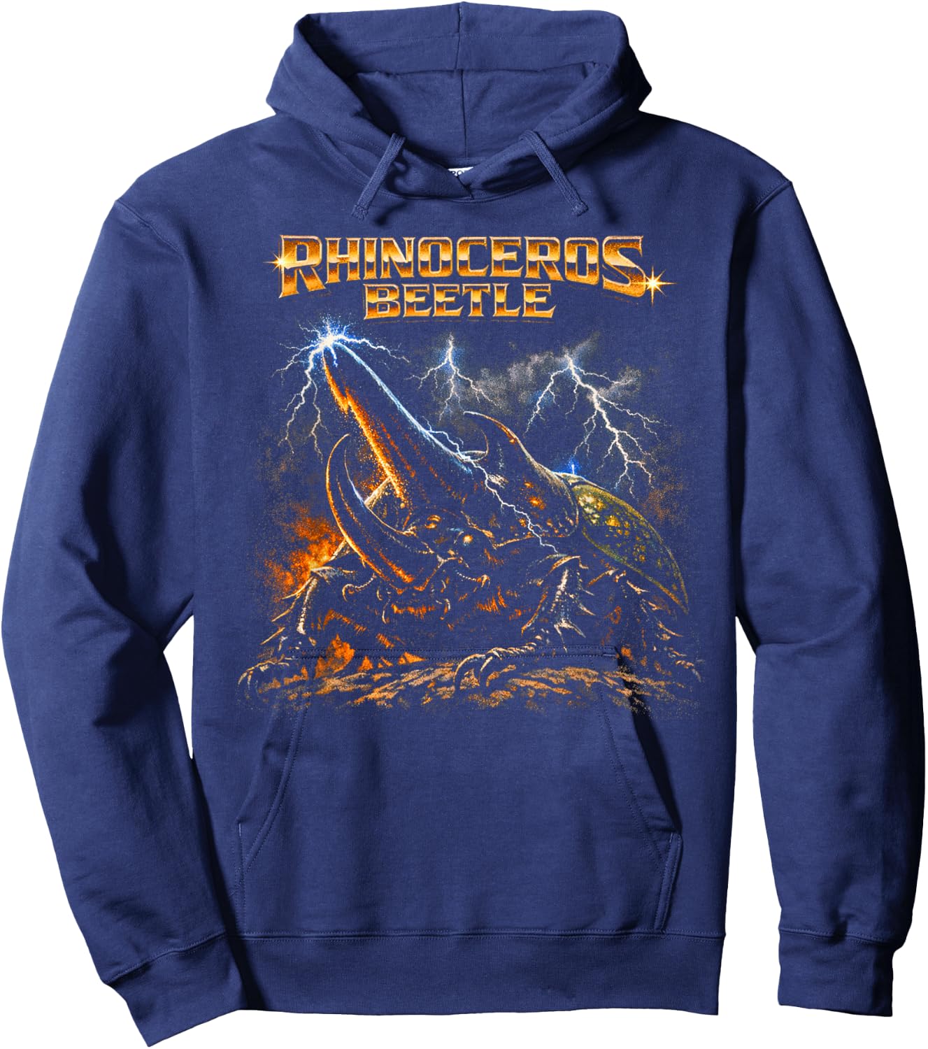 80s Heavy-Metal Rhinocerus Beetle Bug Lover Retro Style Hoodie - Hoodie | Navy