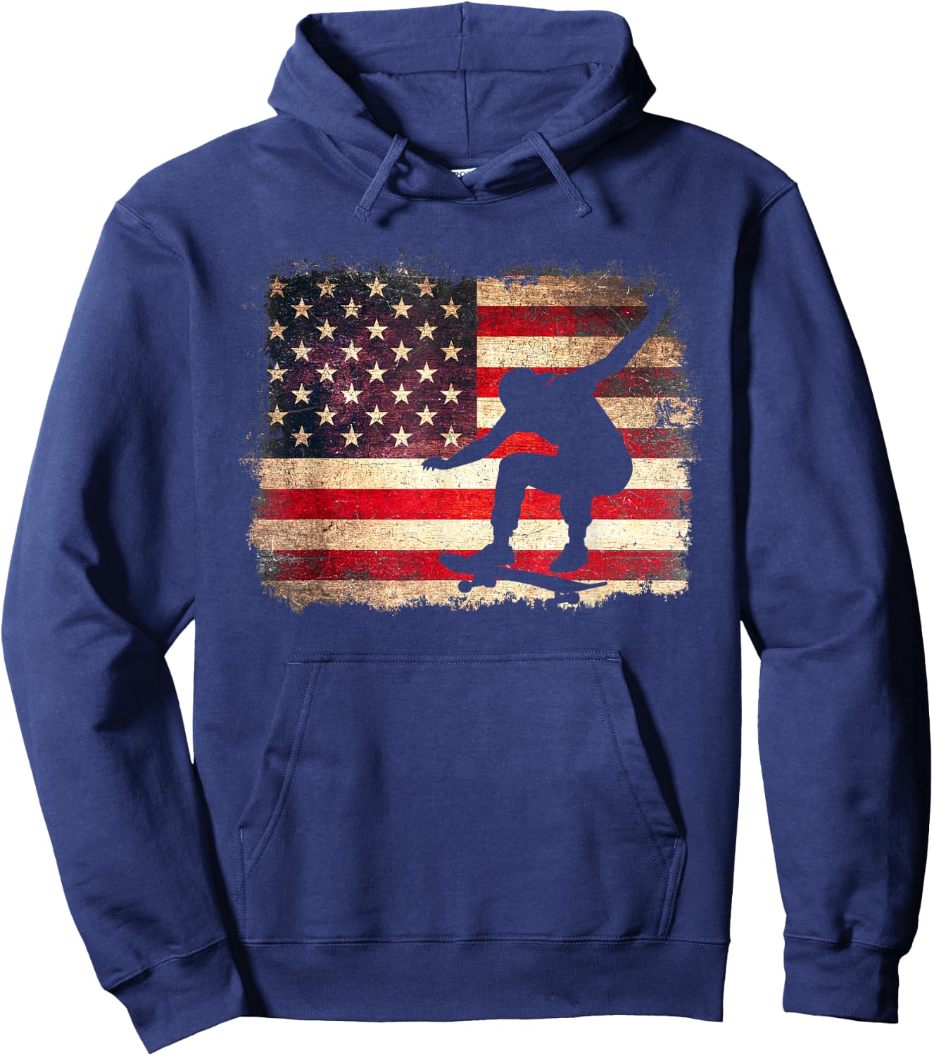 Skateboarder American Flag Skateboard USA Skater 4th of July Hoodie - Hoodie | Navy