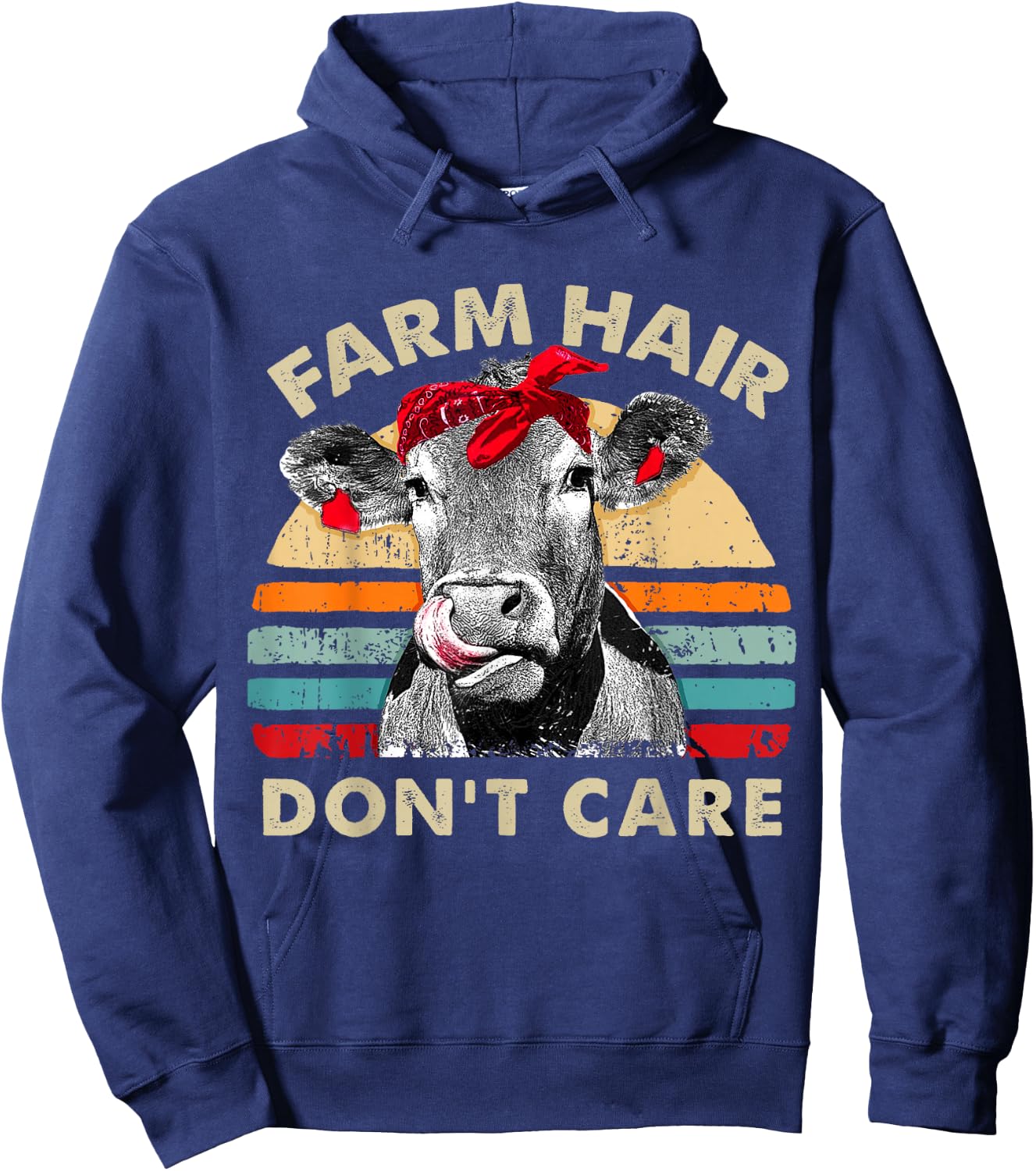Farm Hair Don't Care Pun Cows Lover Vintage Farm Hoodie - Hoodie | Navy