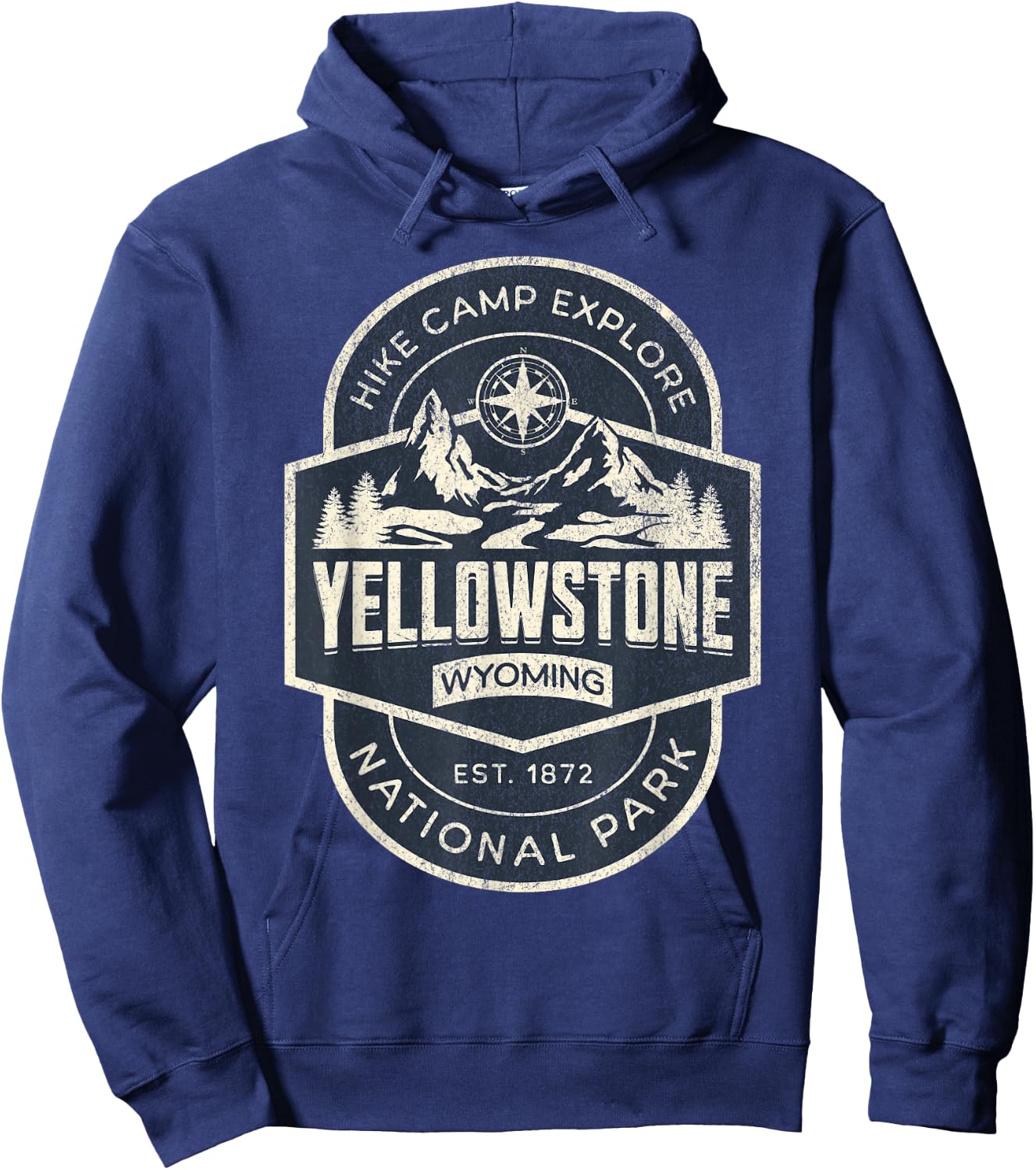 Yellowstone National Park Wyoming USA Outdoor -Adults, Kids , Grey, Small, Short Sleeve Hoodie - Hoodie | Navy